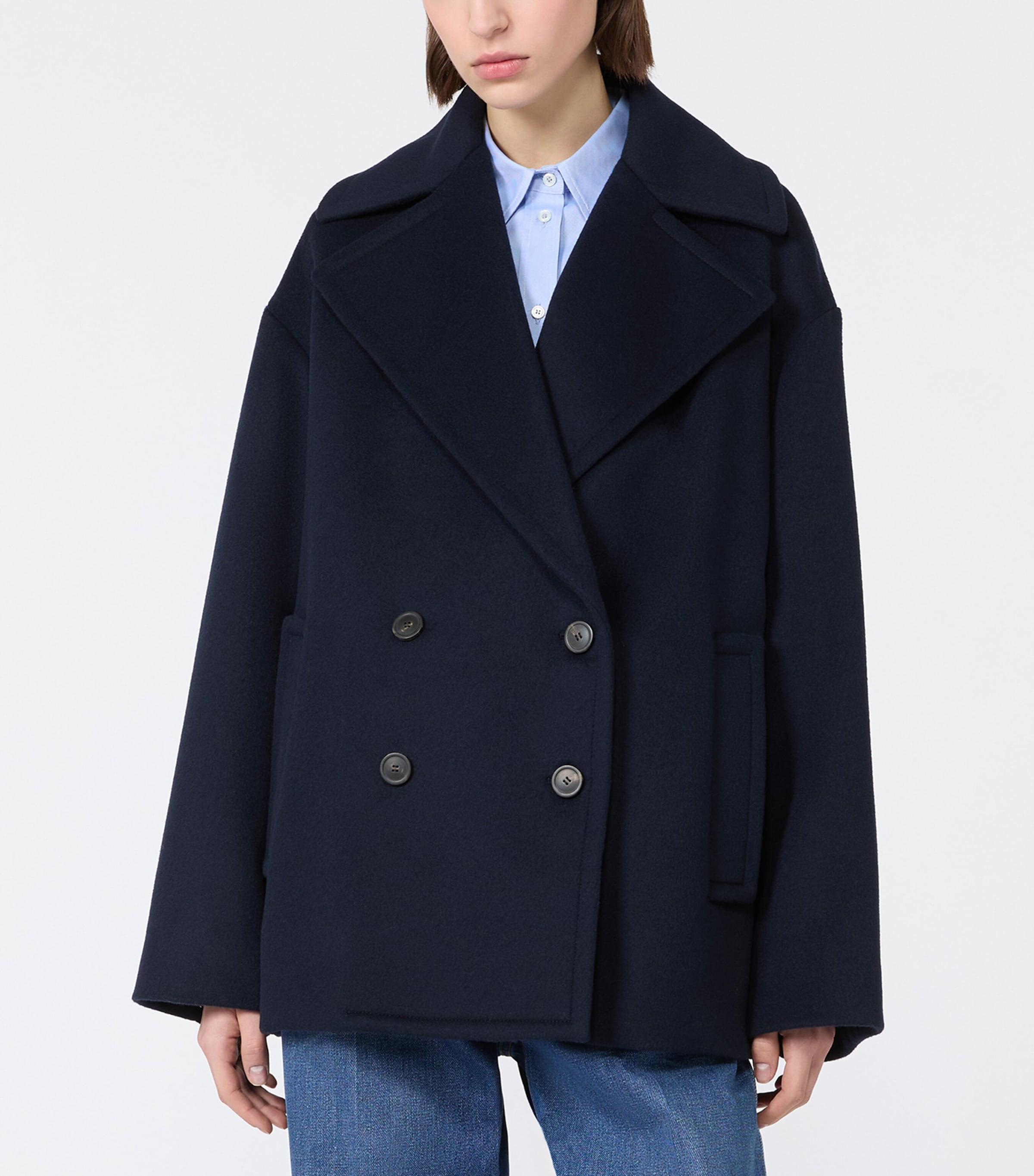 Weekend Max Mara Womens Virgin Wool Short Coat Navy Image 3