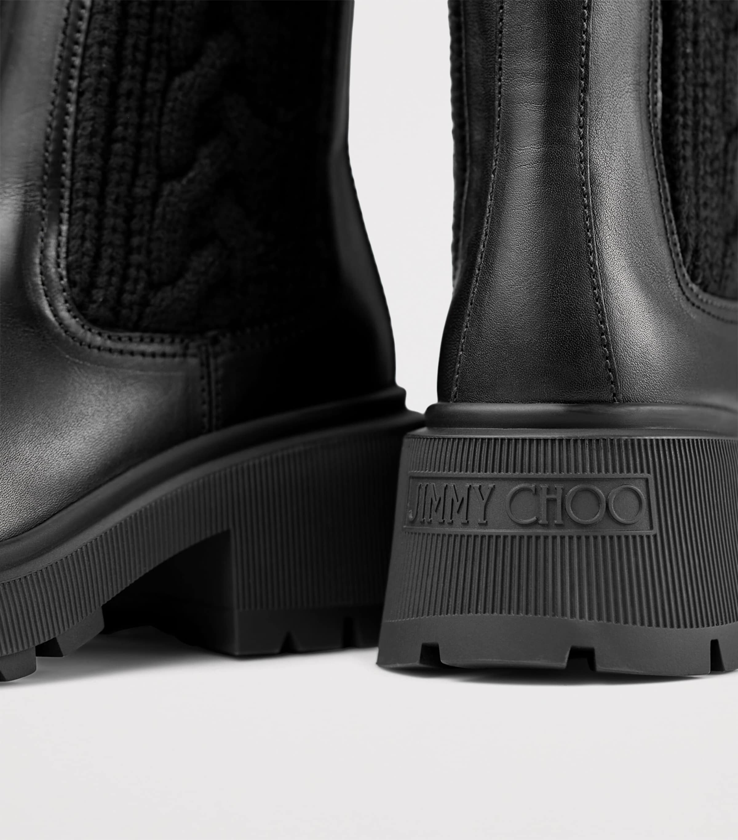 処分SALE‼️JIMMY CHOO ダウン　コート Jimmy Choo Multi Tamia 70 Leather and Knit Boots | Harrods US