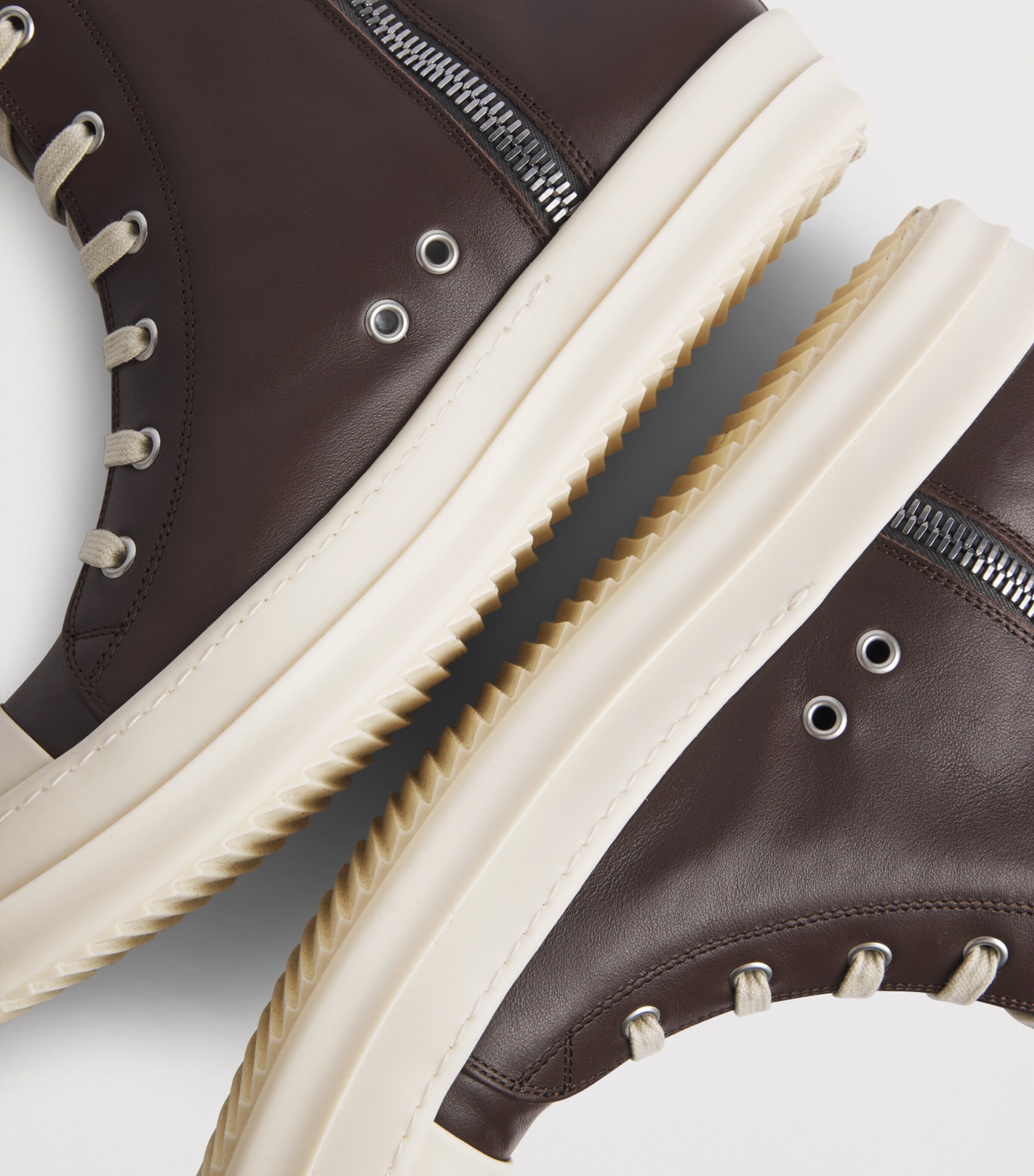 Rick Owens Leather Classic High-Top Sneakers Dark Brown Image 7