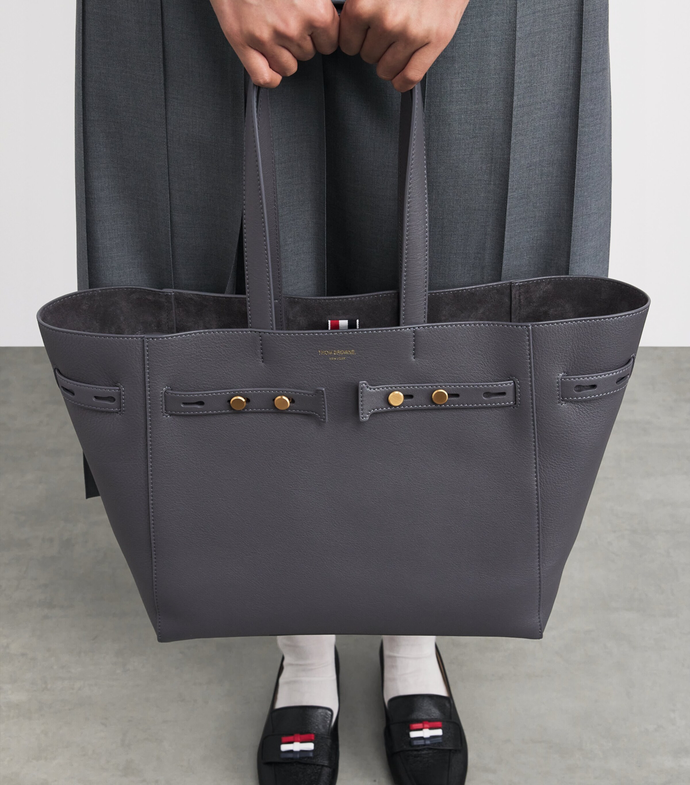 Thom Browne Leather Cabas Tote Bag Dark Grey Image 4