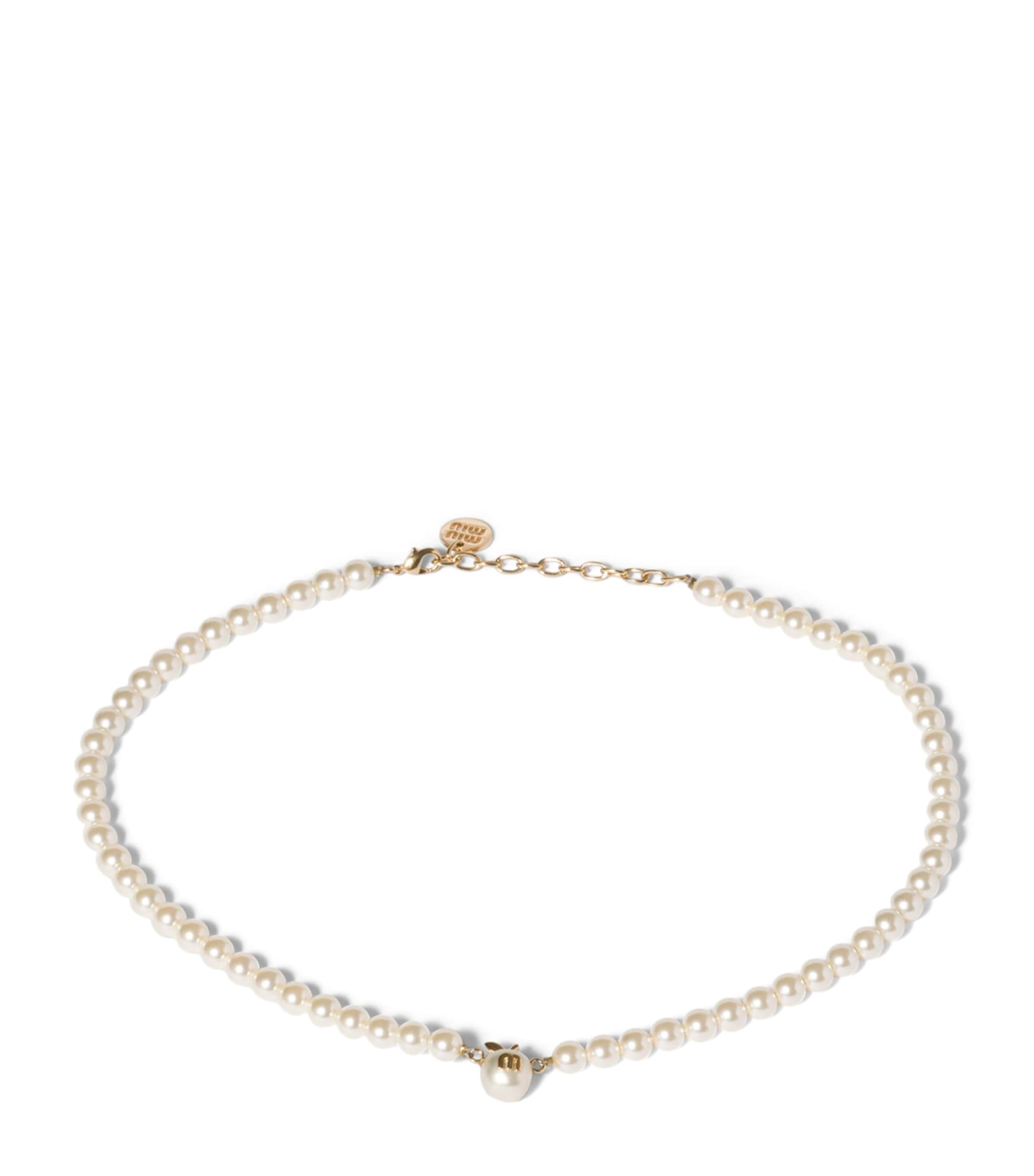 Miu Miu Faux Pearl Apple Pendant Necklace Gold/silver Image 1