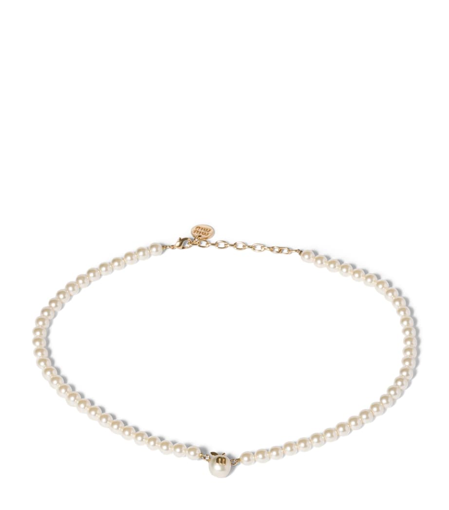 Miu Miu Faux Pearl Apple Pendant Necklace Gold/silver Image 1