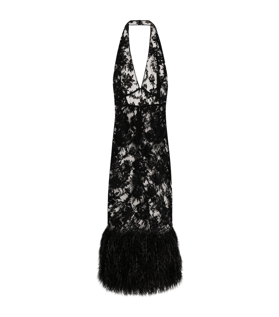 Cotton-Blend Lace Feather-Trim Maxi Dress N0000-BLACK Image 1