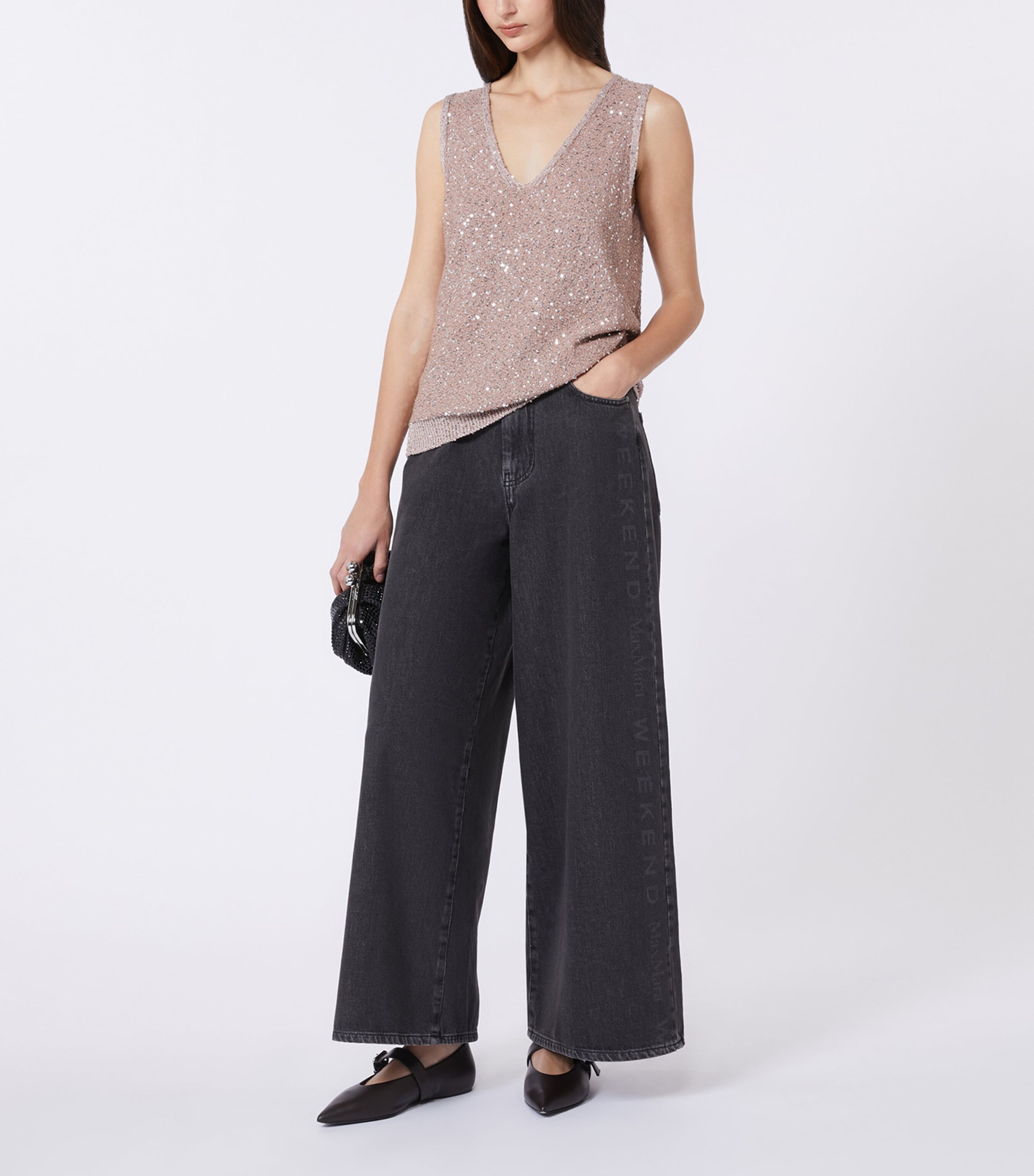 Weekend Max Mara Womens Knitted Sequin-Detail Sweater Vest Antique Rose Image 4