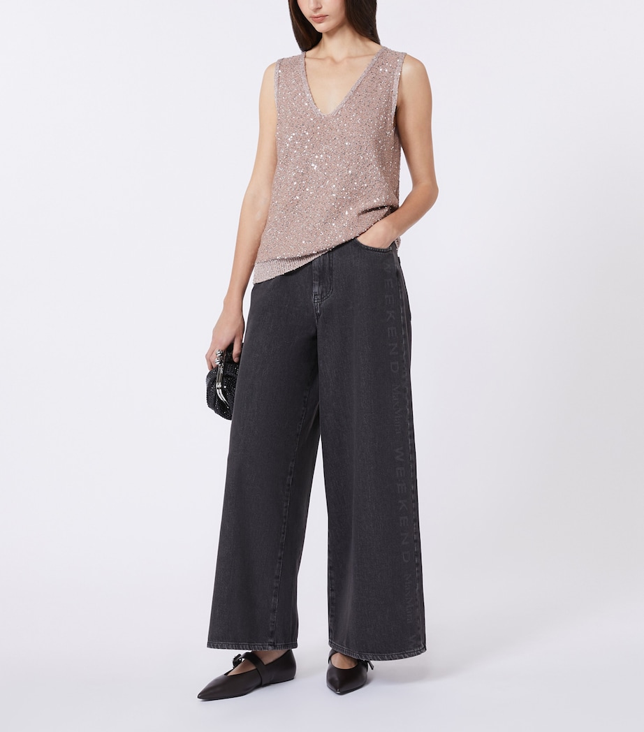 Weekend Max Mara Womens Knitted Sequin-Detail Sweater Vest Antique Rose Image 4