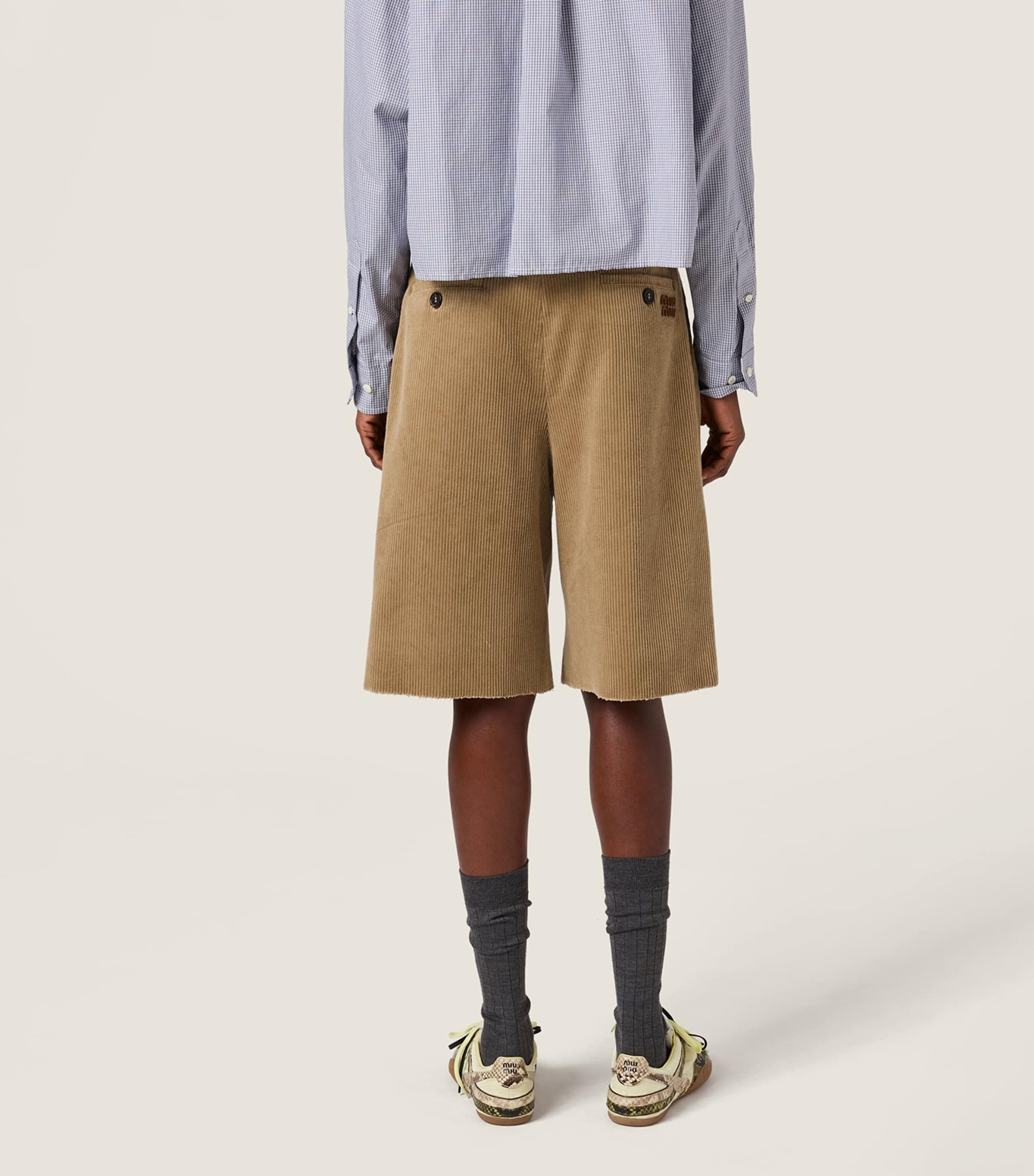 Miu Miu Womens Corduroy Shorts Neutral Image 3