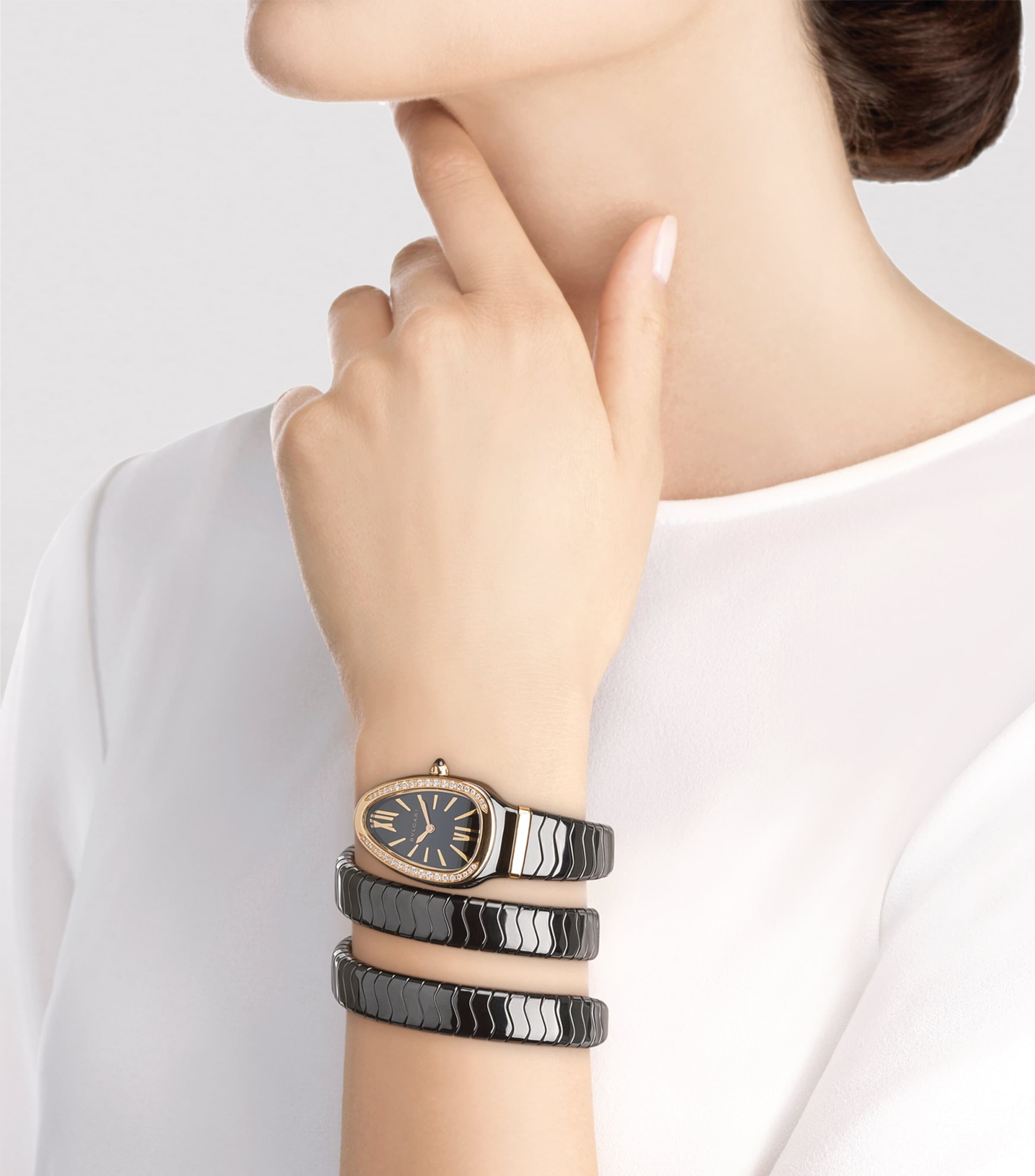 Rose Gold, Black Ceramic and Diamond Serpenti Spiga Watch 35mm BLACK Image 2