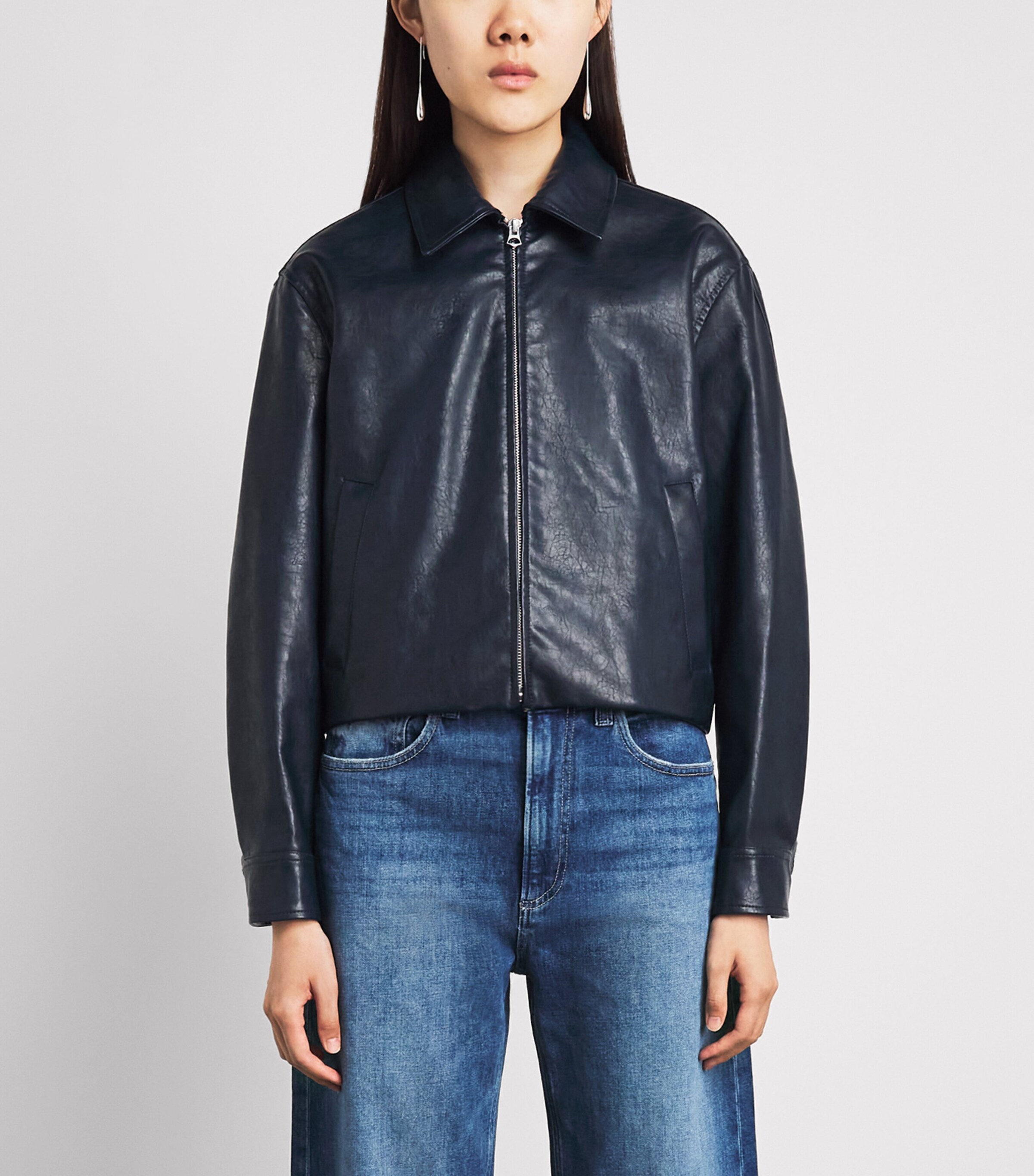 Rag & Bone Womens Faux Leather Krista Bomber Jacket Navy Image 4