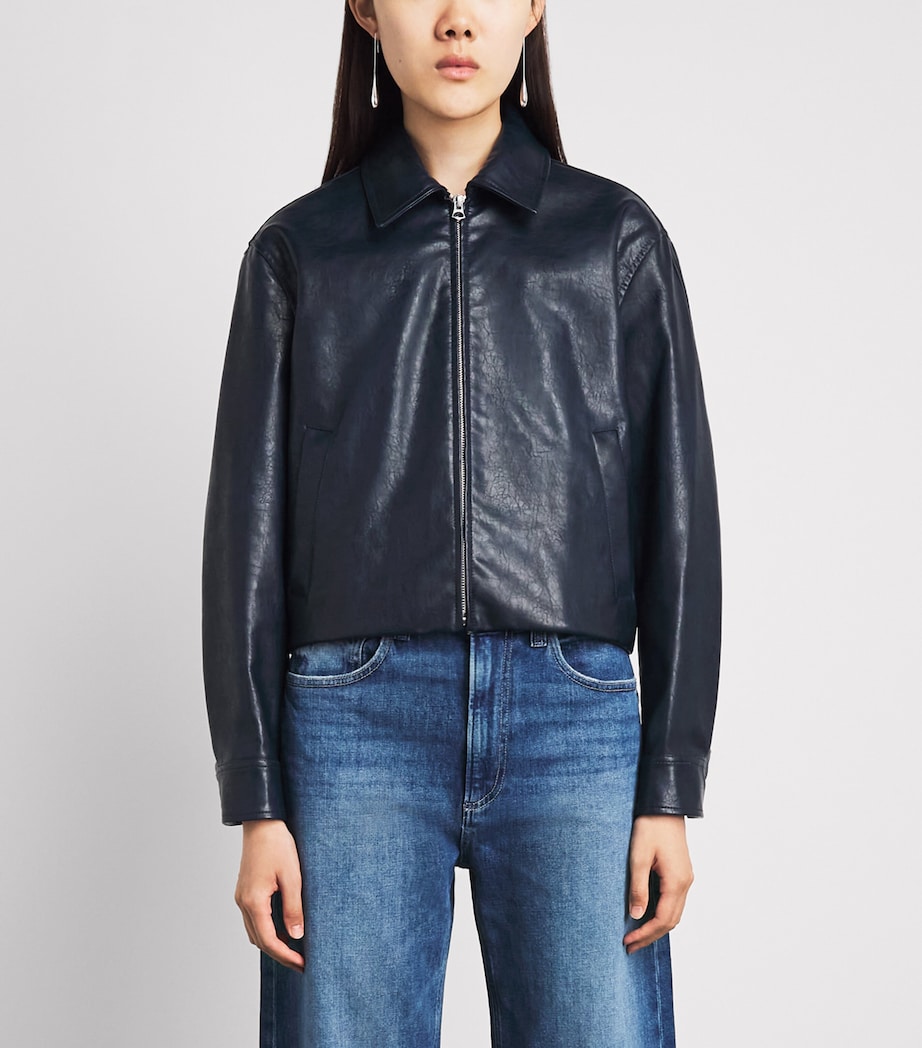 Rag & Bone Womens Faux Leather Krista Bomber Jacket Navy Image 4