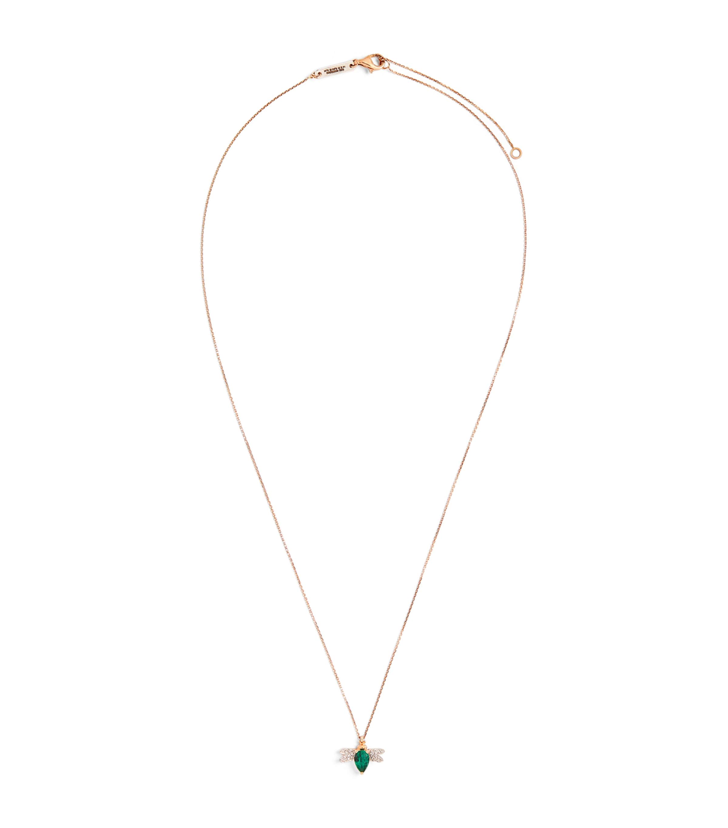 Bee Goddess Rose Gold, Diamond And Emerald Honey Bee Necklace