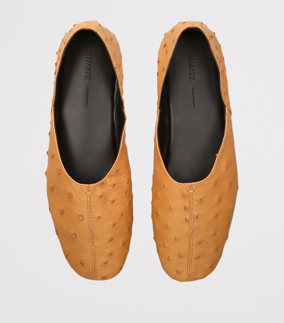 Ostrich Leather Jane Ballet Flats MID BROWN Image 4