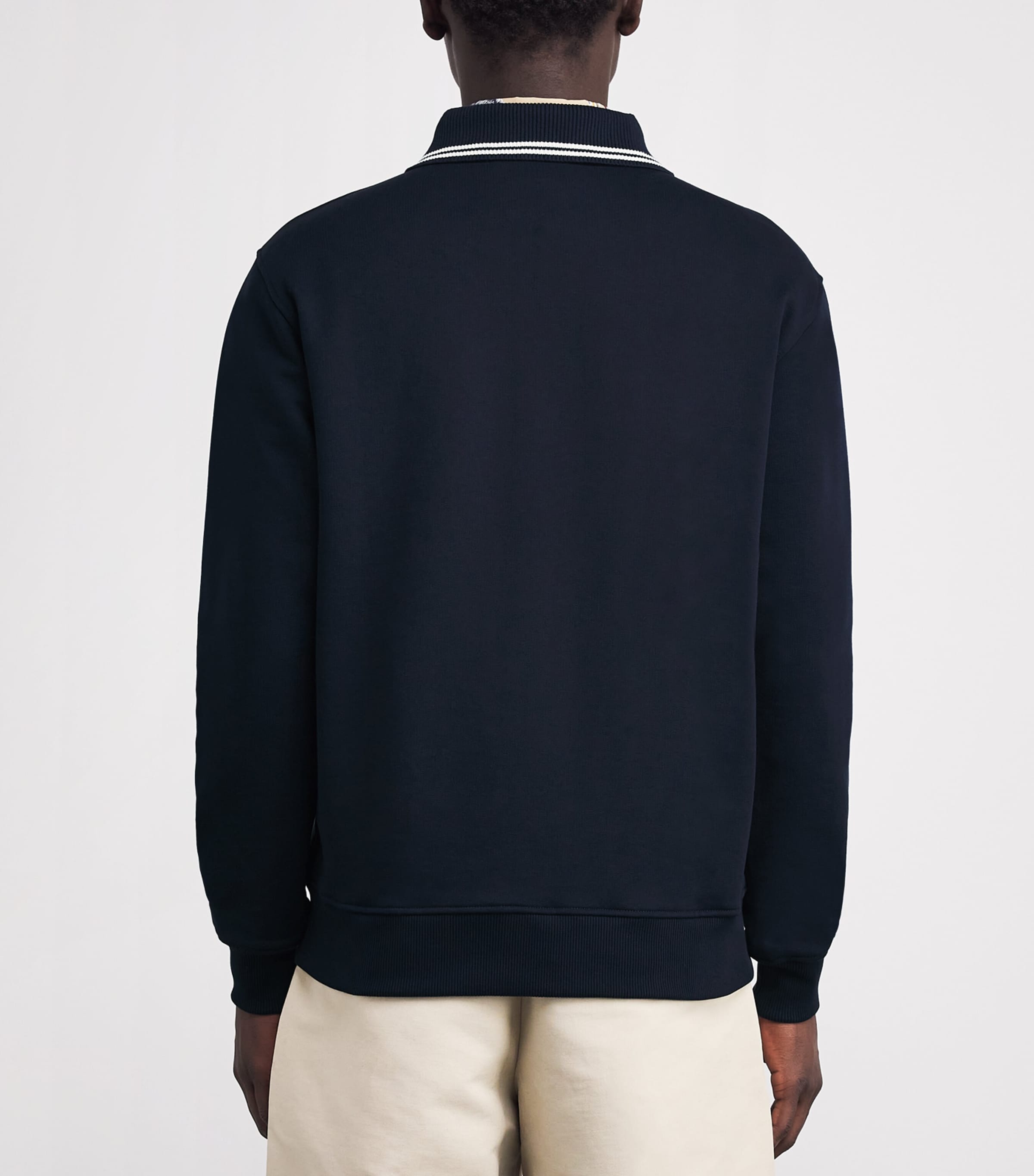 Cotton Pipe-Collar Polo Sweatshirt NAVY Image 4