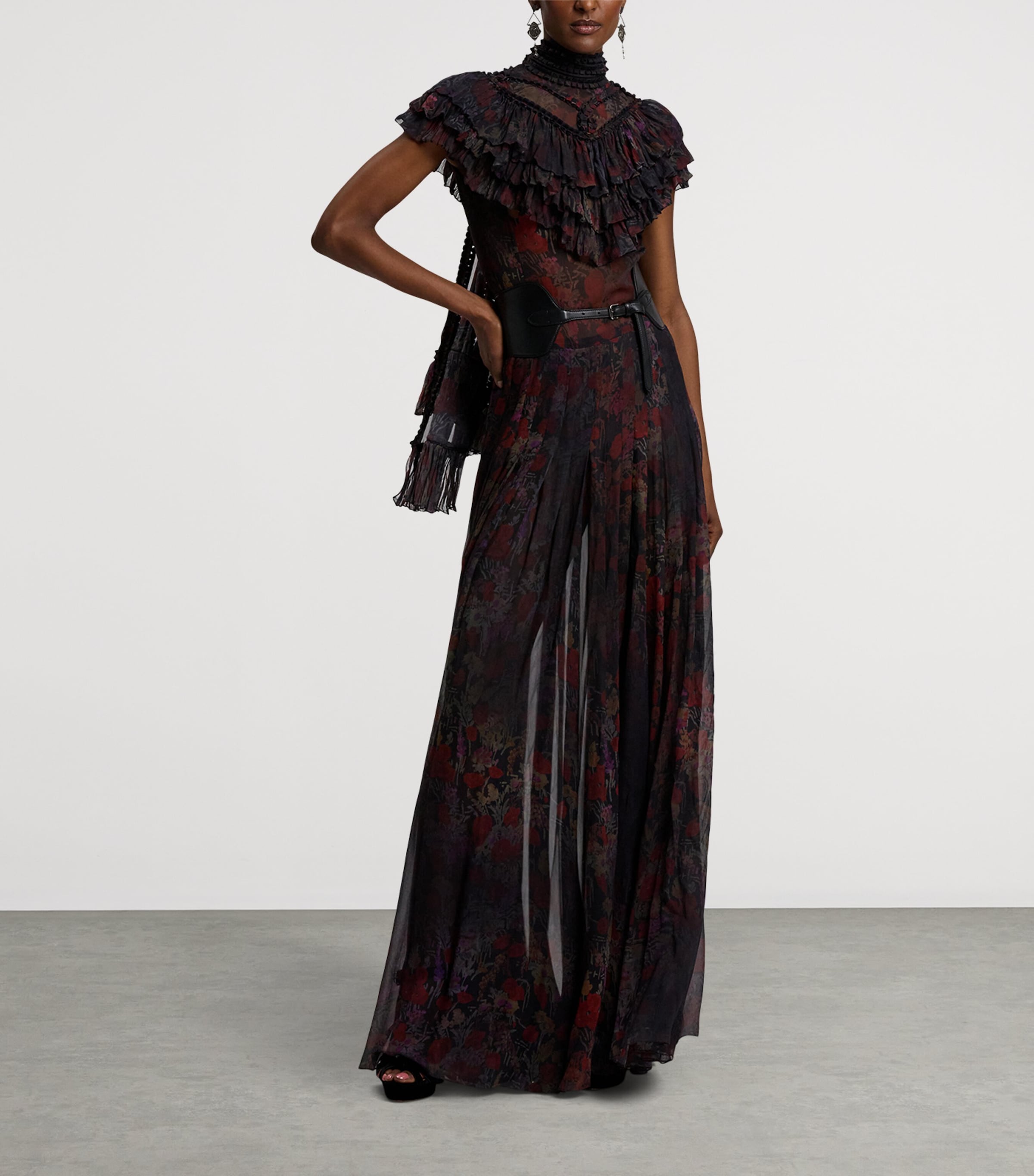 Silk Chiffon Cressida Gown BLACK/CRIMSON MULTI Image 10