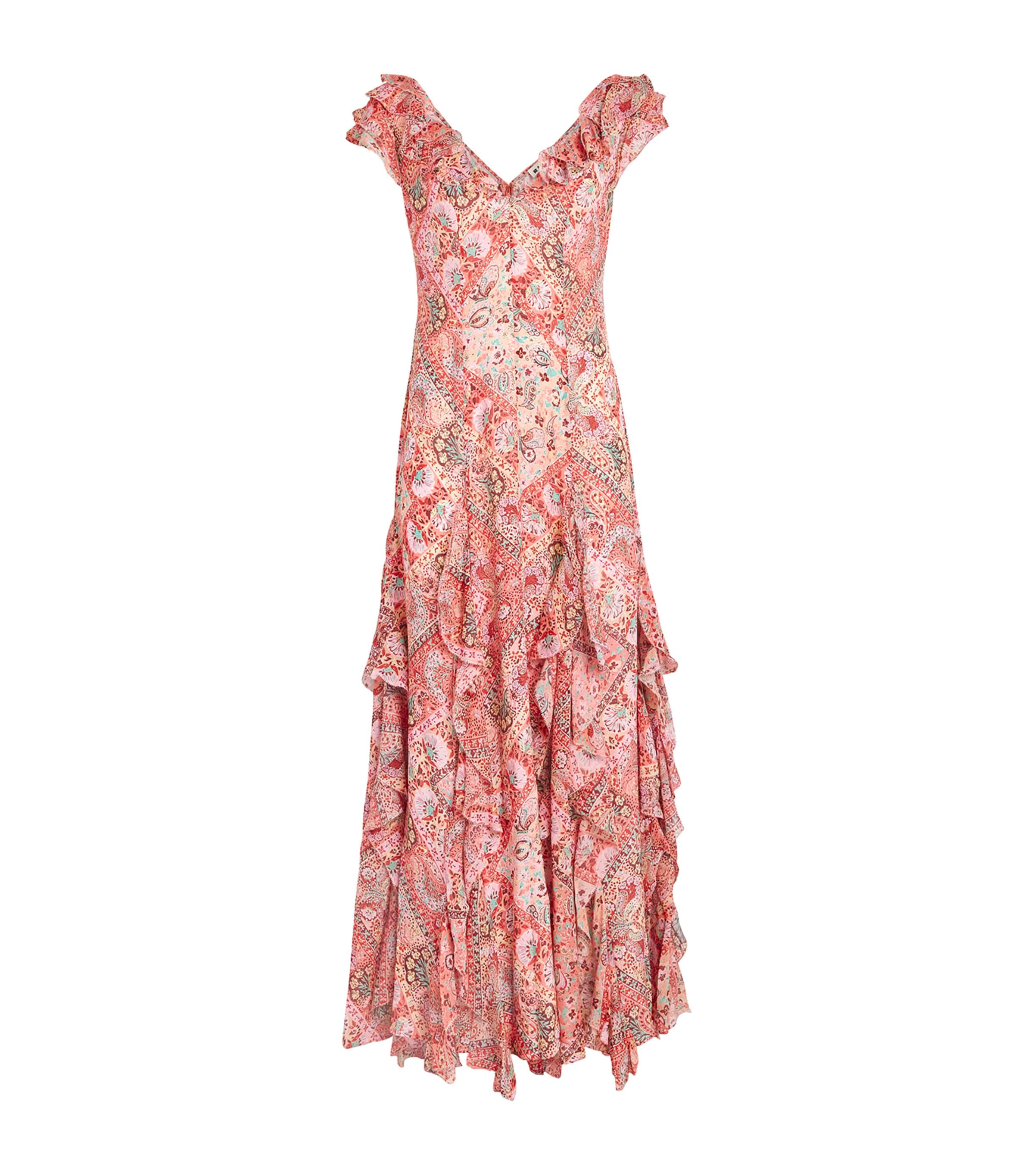 Rixo Womens Silk Printed Ambika Maxi Dress Bttrfly Paisley Orng Image 1