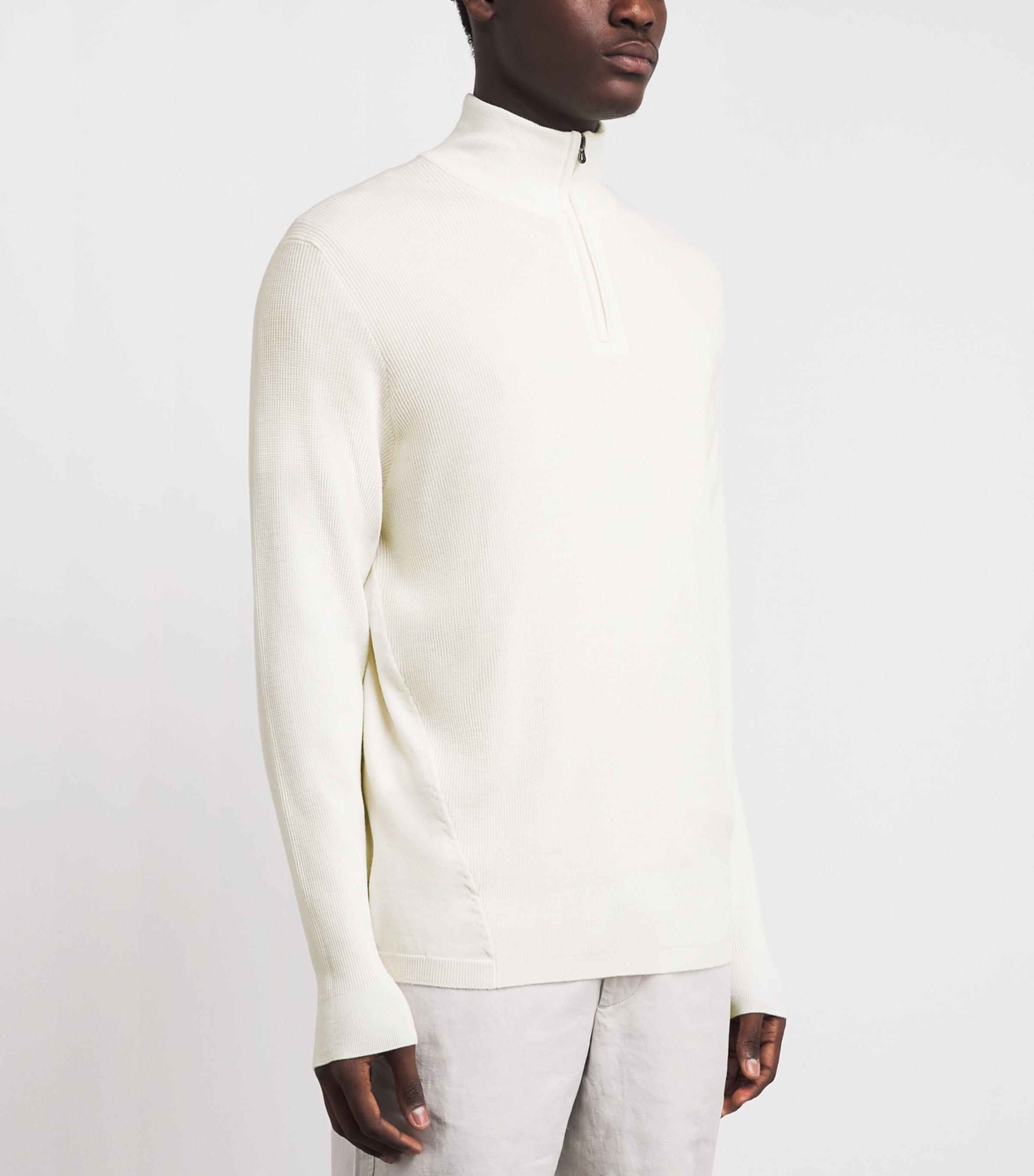 Sease Mens Virgin Wool Quarter-Zip Sweatshirt White Image 4