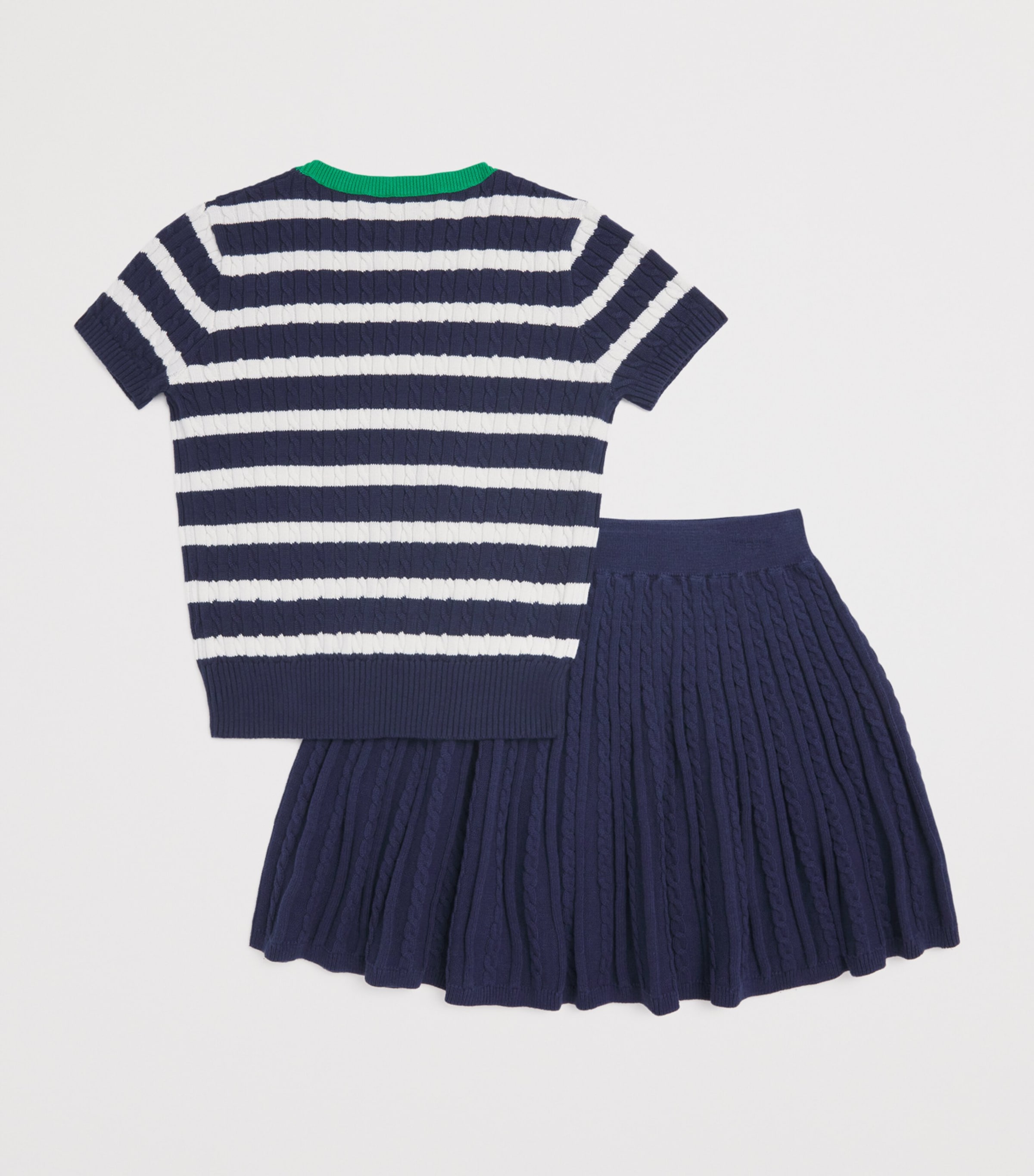 Cable-Knit Stripe Top and Skirt Set (7-14 Years) NPT NVY ML Image 2