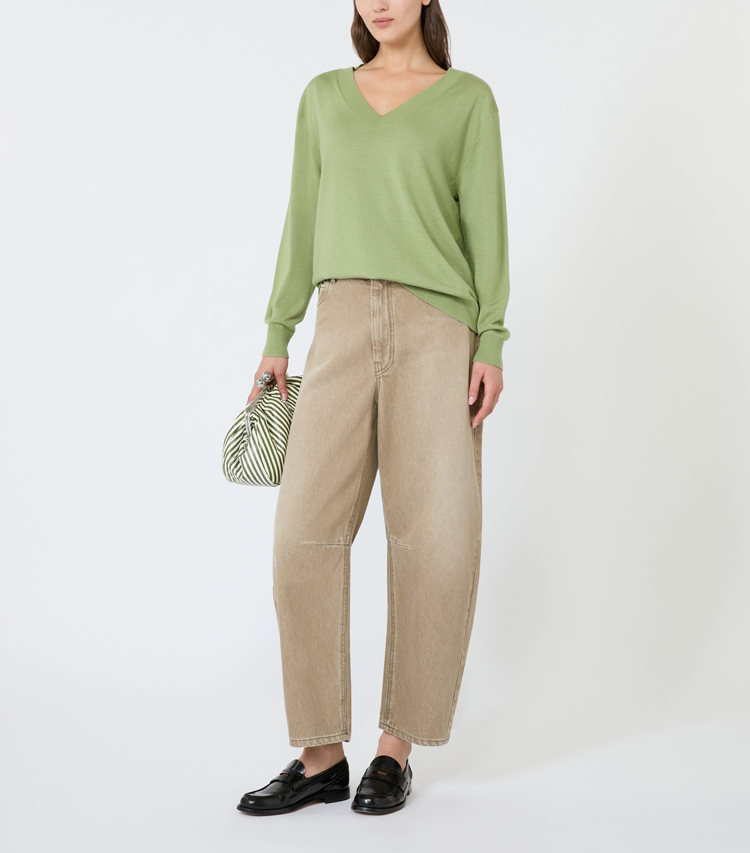 Weekend Max Mara Womens Wool-Silk V-Neck Sweater Green Image 2