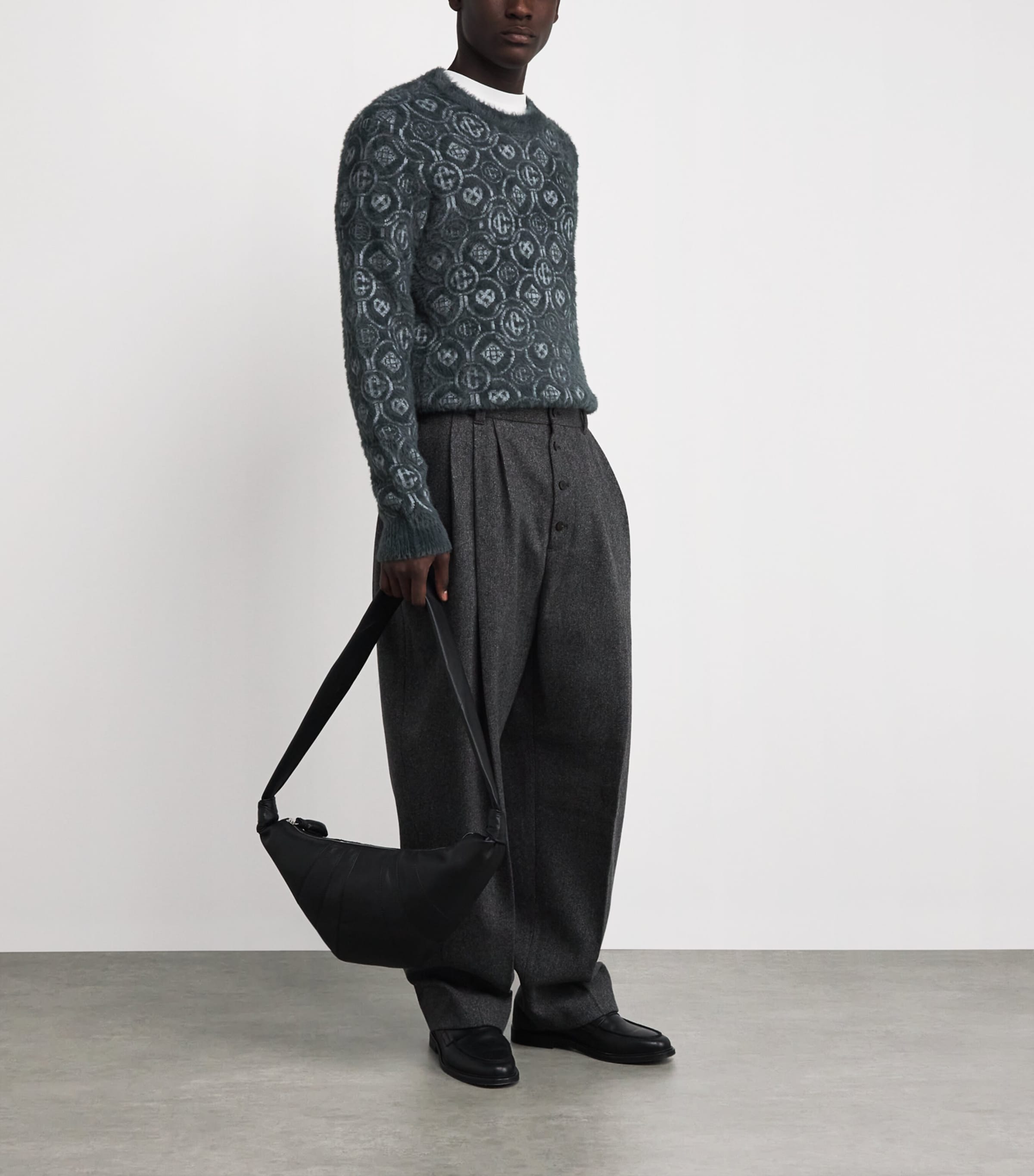 Wool-Blend Fluffy Monogram Sweater GREY Image 2