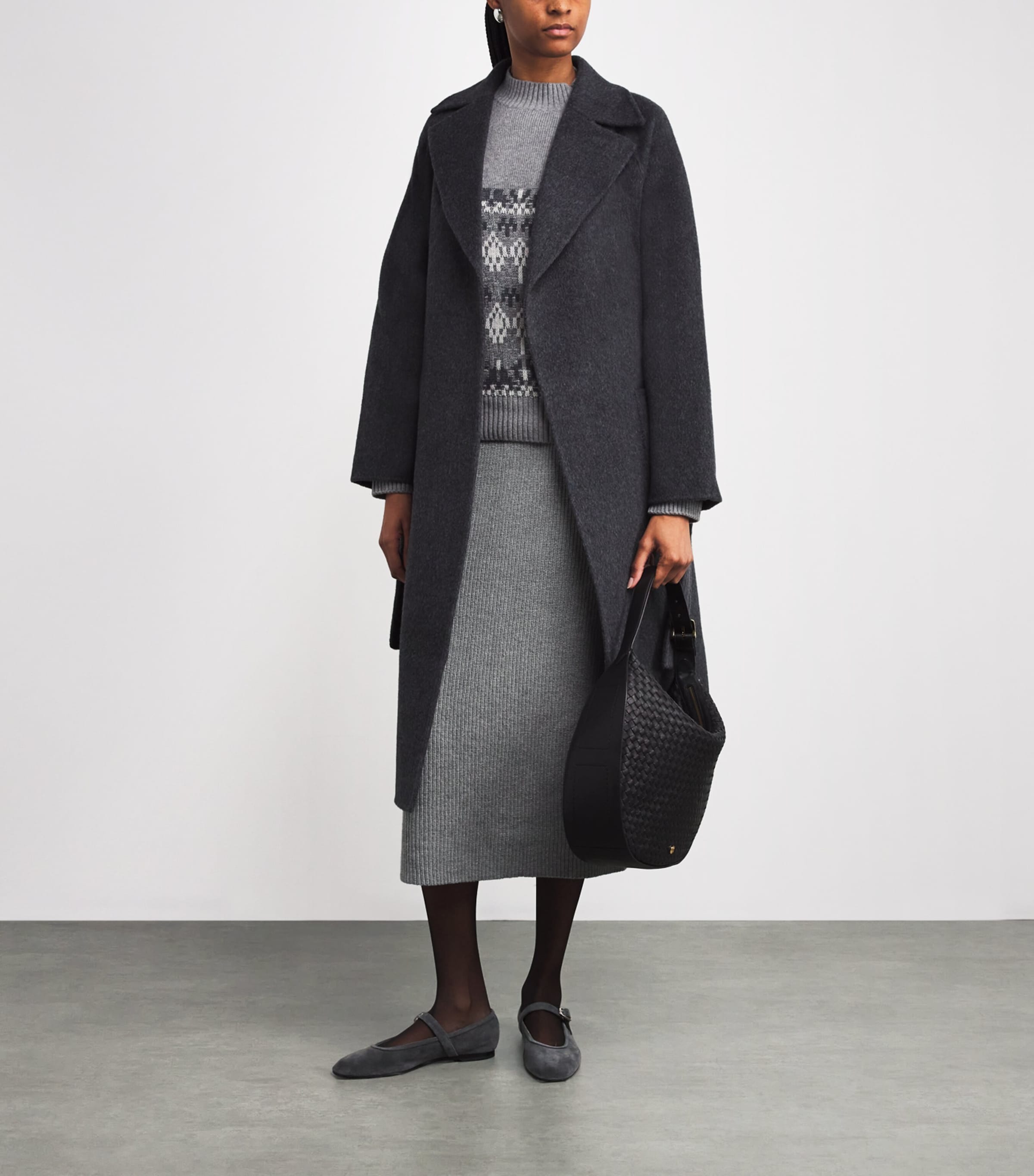 Falke Grey Lambswool-Blend Ribbed Midi Skirt | Harrods US