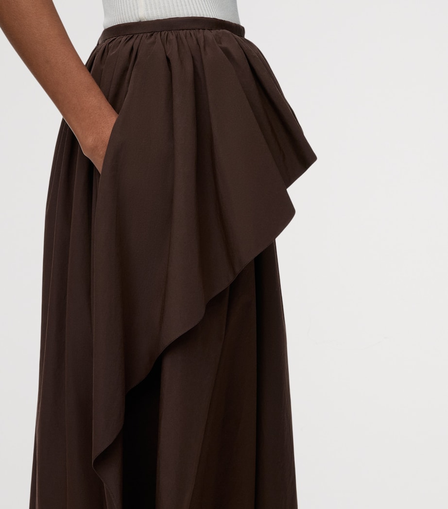 LOEWE Womens x Paula's Ibiza Cotton Draped Midi Skirt Chocolate Brown Image 5