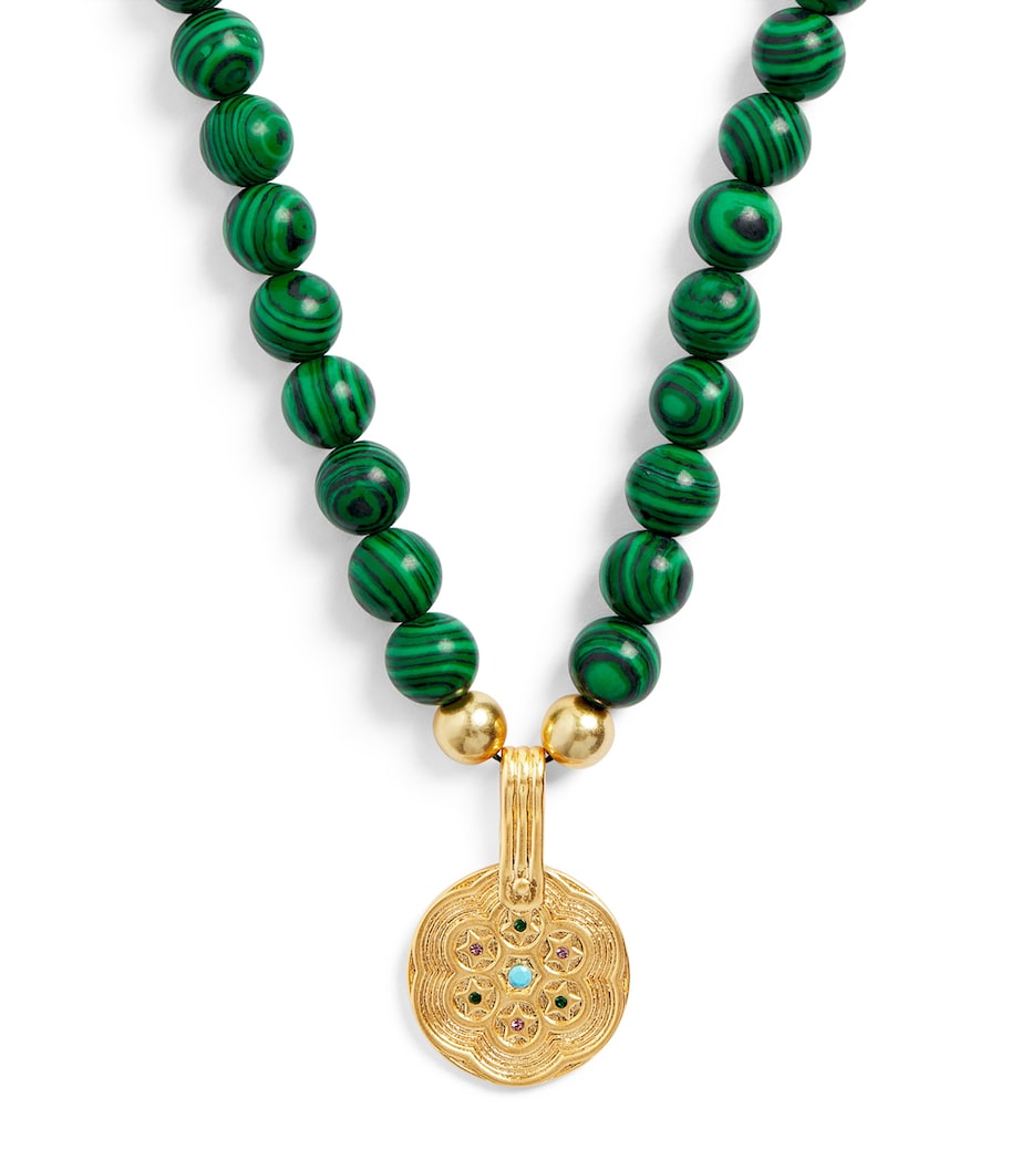 Rixo Gold-Plated Malachite Ischia Necklace Green Image 1