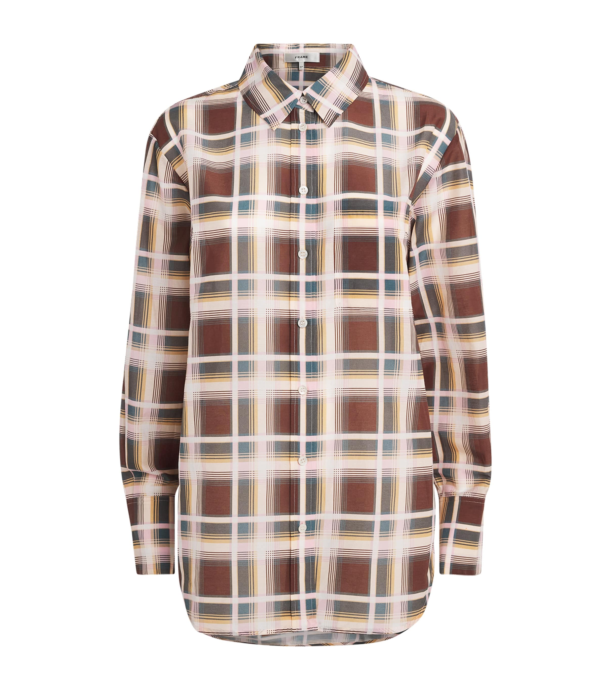 FRAME Womens Cotton-Silk Check Shirt Silver Peony Multi Image 1