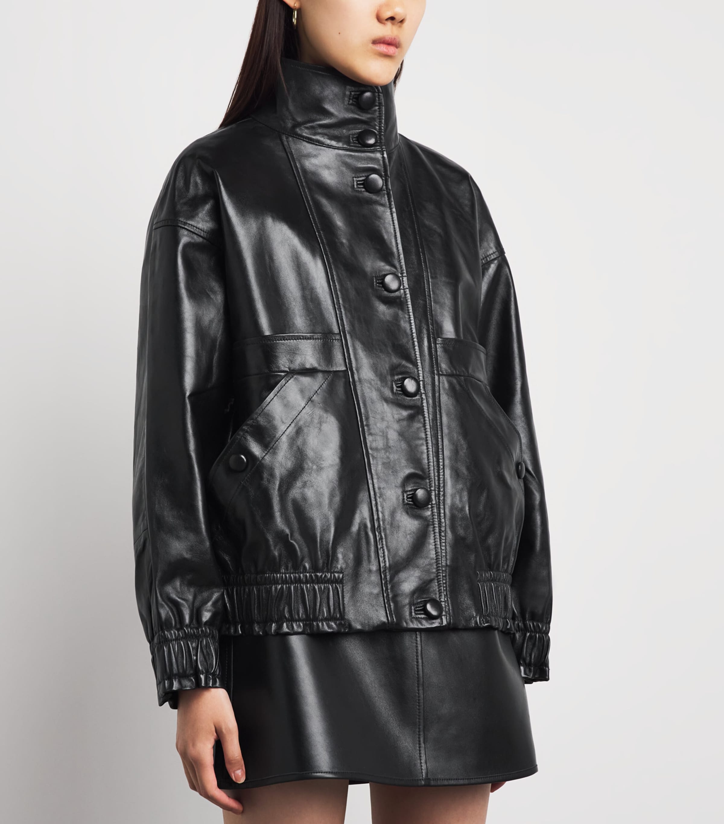 Sandro Paris Womens Oversized Glossy Leather Jacket Black Image 4