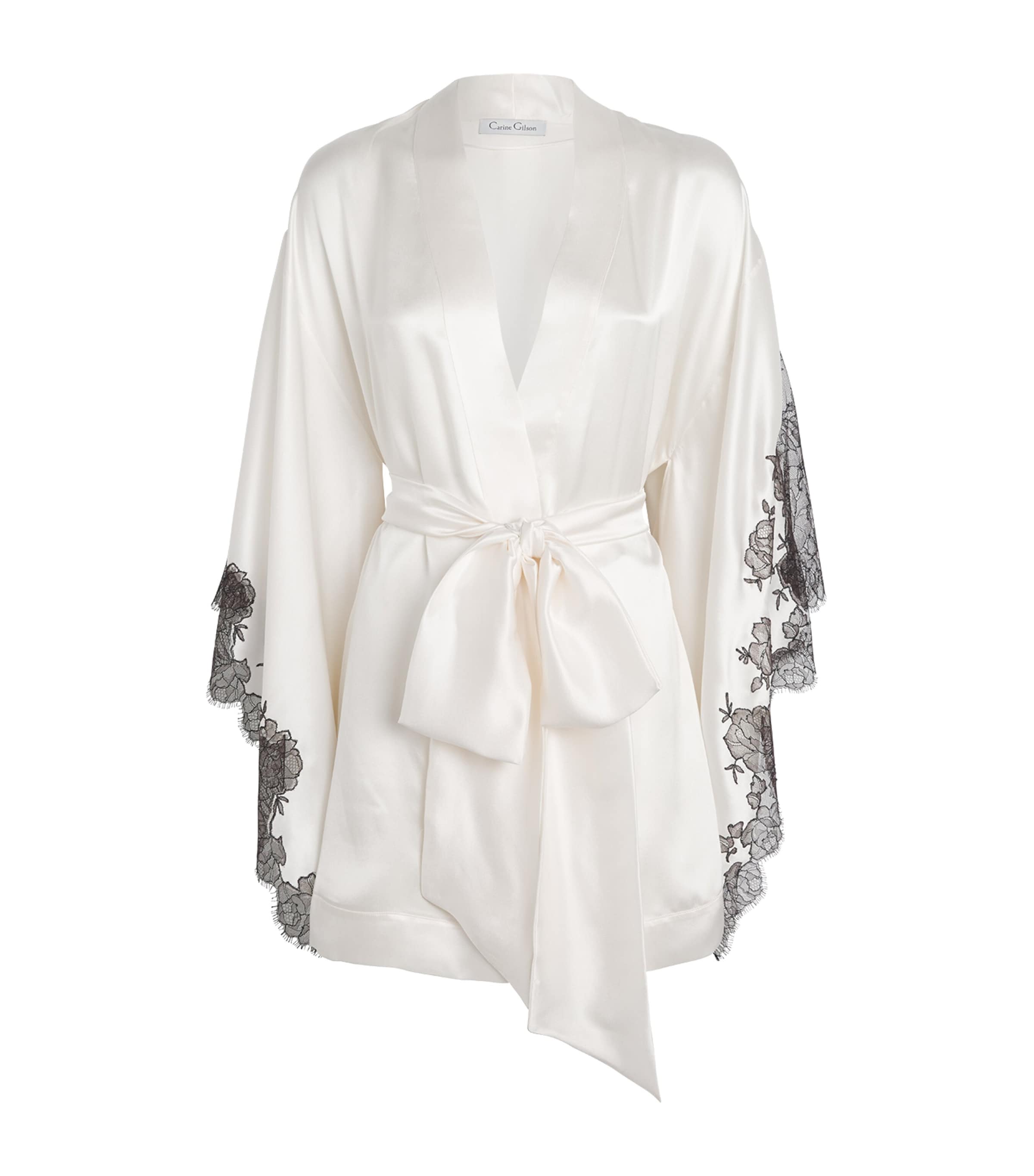Carine Gilson Silk Lace-detail Short Robe In Sand