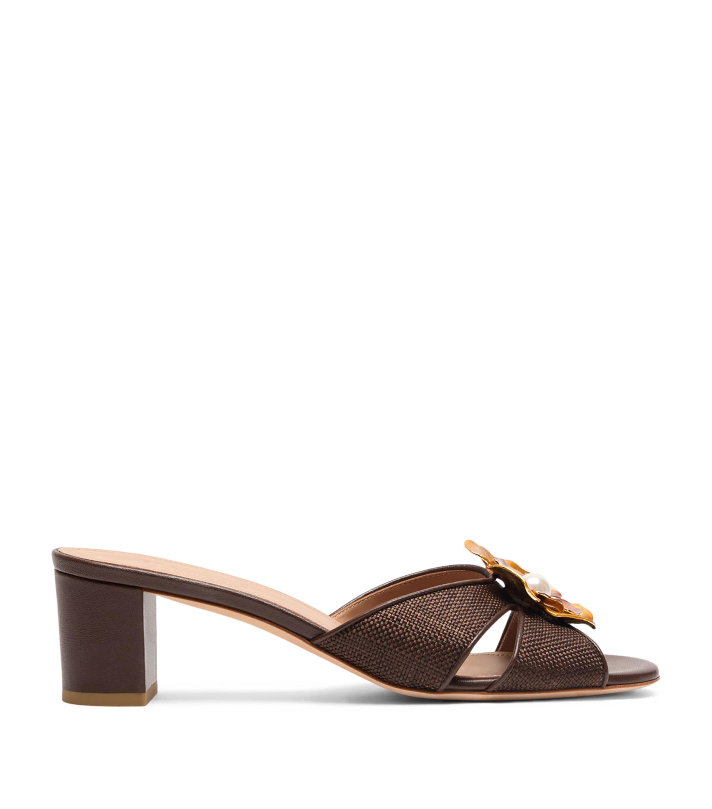 Malone Souliers Raffia and Leather Suri Heeled Sandals 45 Dark Brown Image 1