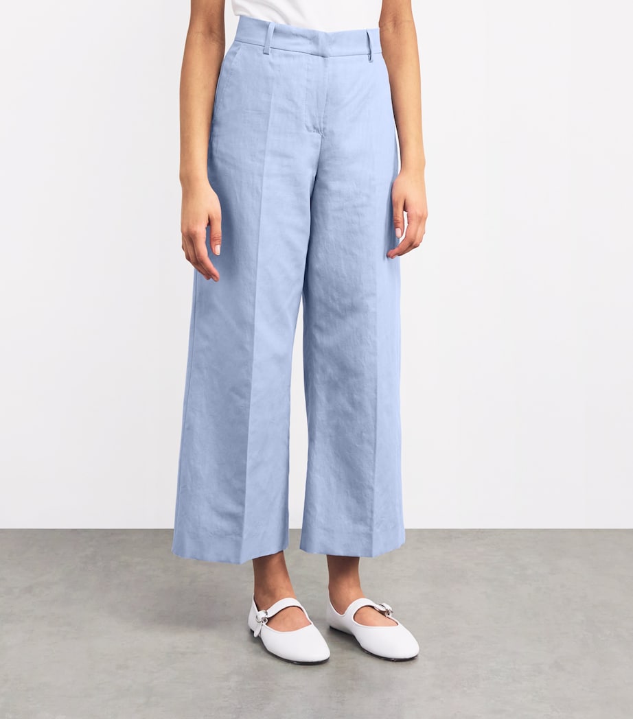 Weekend Max Mara Womens Cotton-Linen Cropped Trousers Light Blue Image 3