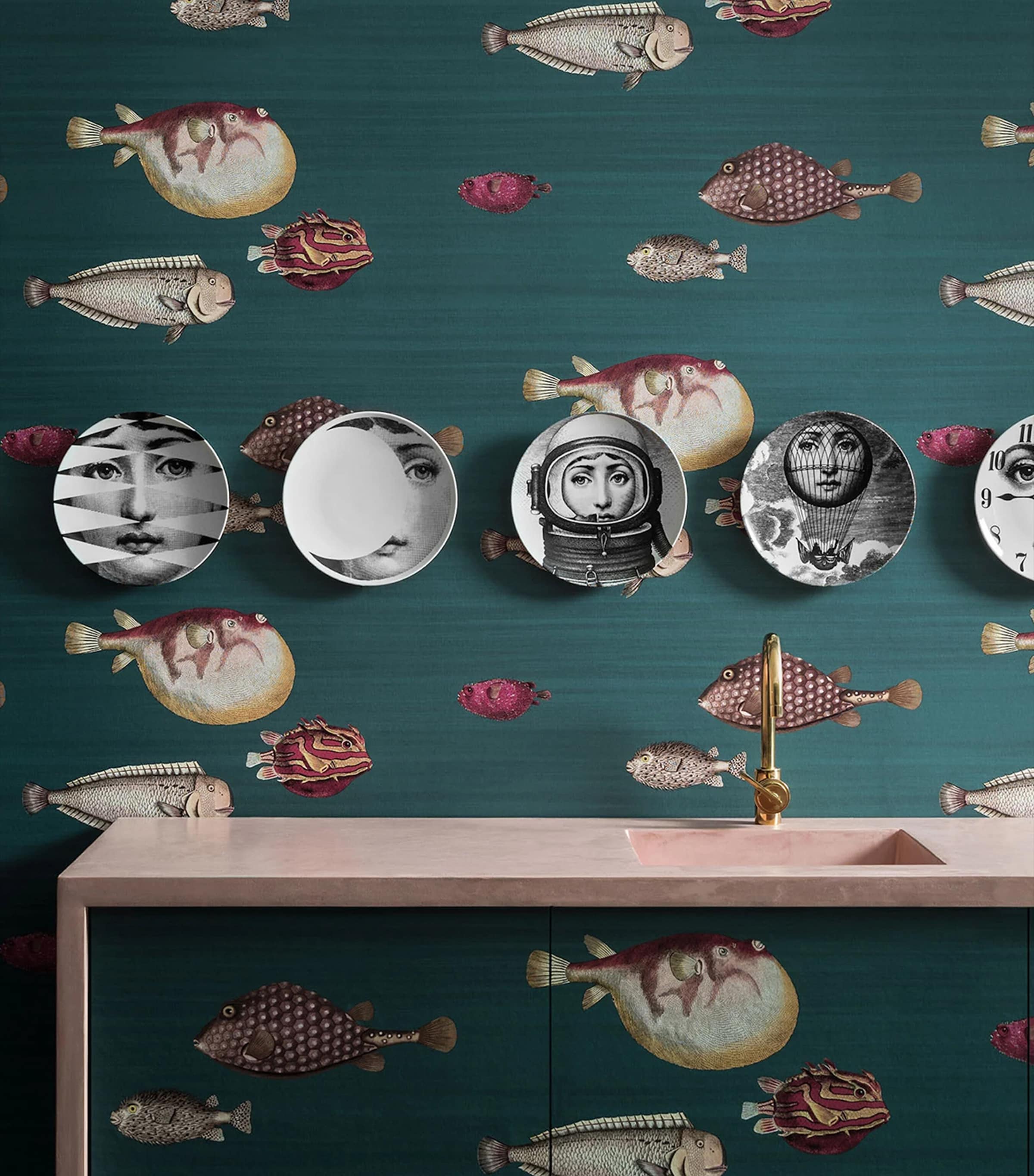 Cole & Son x Fornasetti Acquario Wallpaper Roll Dark Viridian Image 3