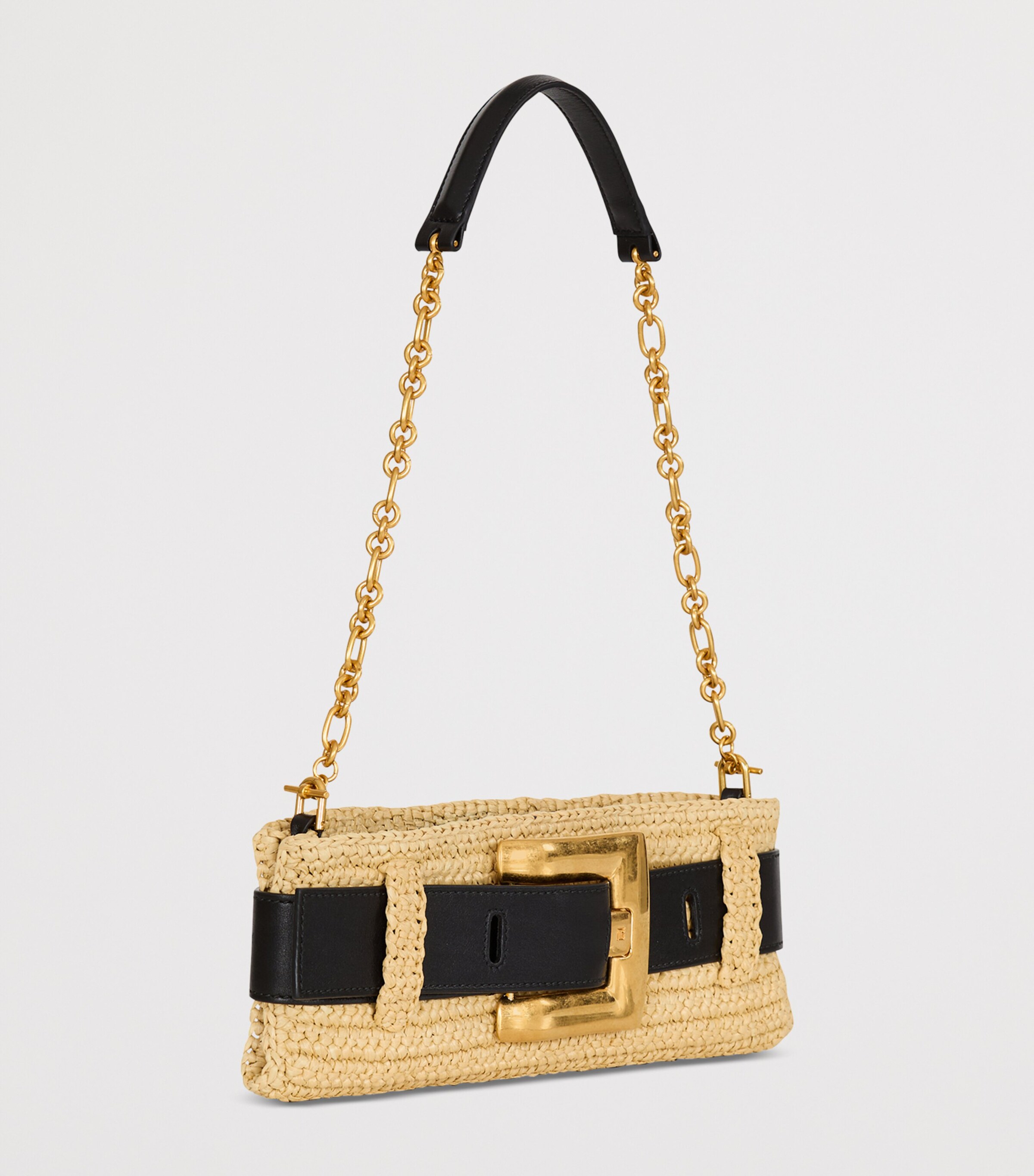 Balmain Faux Raffia Anthem Clutch Bag Gte Naturel / Noir Image 3