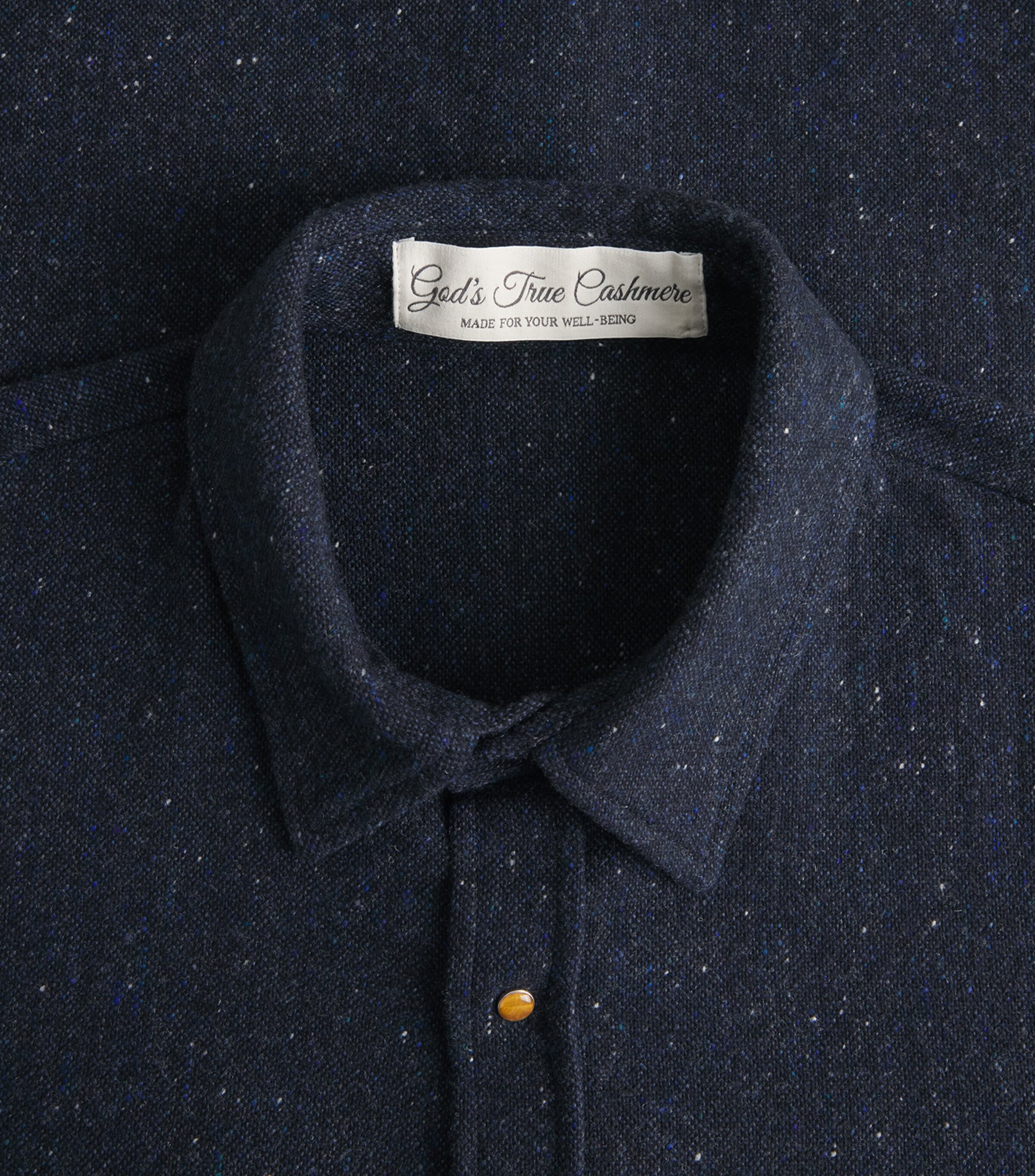 GOD'S TRUE CASHMERE Mens Cashmere Twill Donegal Shirt Tiger Eye Image 6
