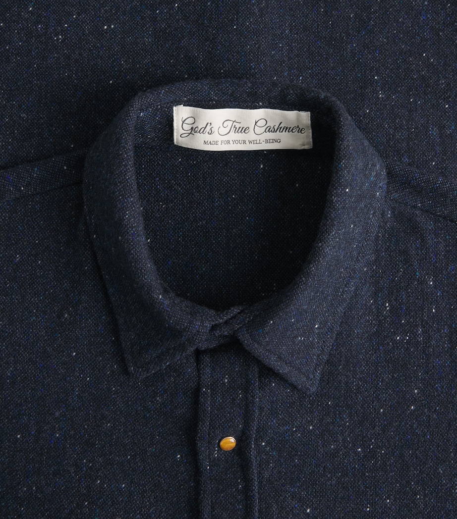 GOD'S TRUE CASHMERE Mens Cashmere Twill Donegal Shirt Tiger Eye Image 6