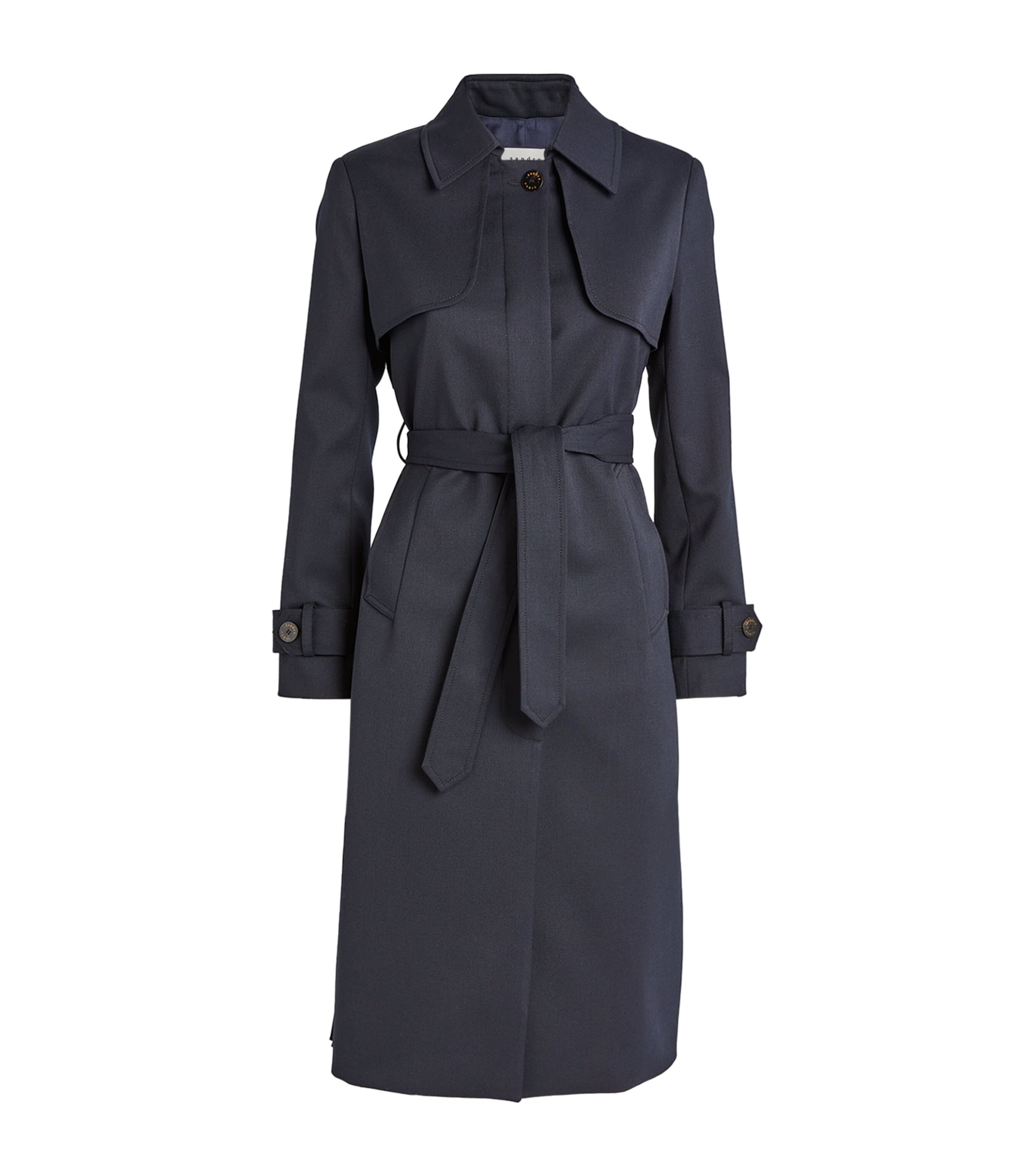 Shop Sandro Pleated Trench Coat In Blue