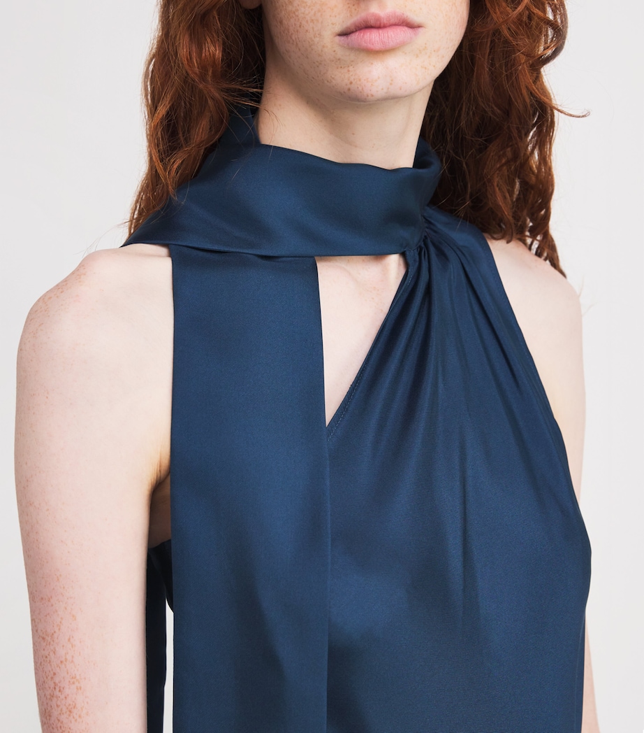 Silk Scarf Midi Dress NAVY Image 6