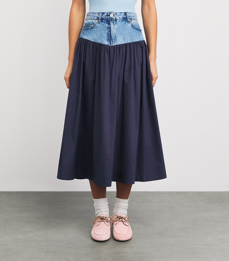 Sandro Paris Womens Denim-Poplin Hybrid Midi Skirt Navy Blue Image 4