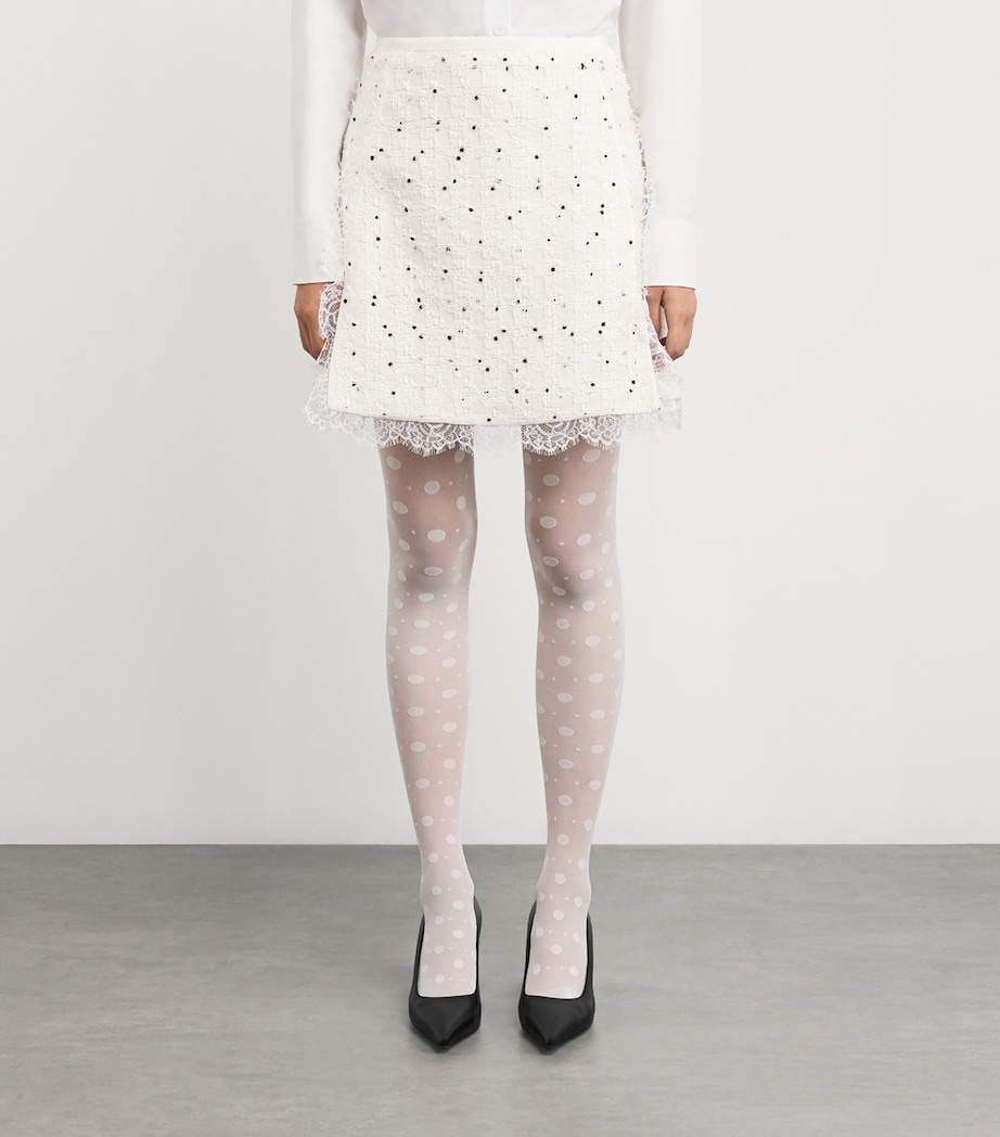 Cotton-Blend Polka Dot Mini Skirt M019 IVORY Image 3