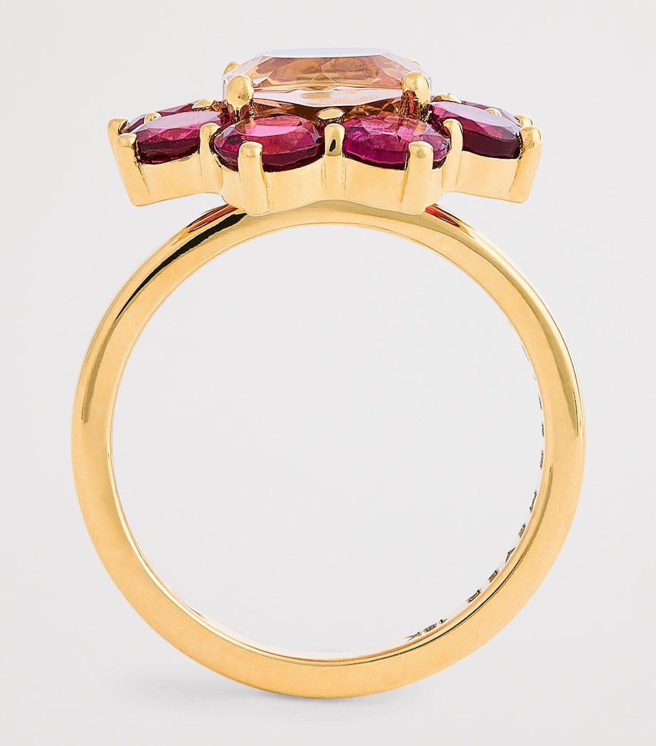Yellow Gold and Rubellite Flower Ring YELLOW GOLD Image 3
