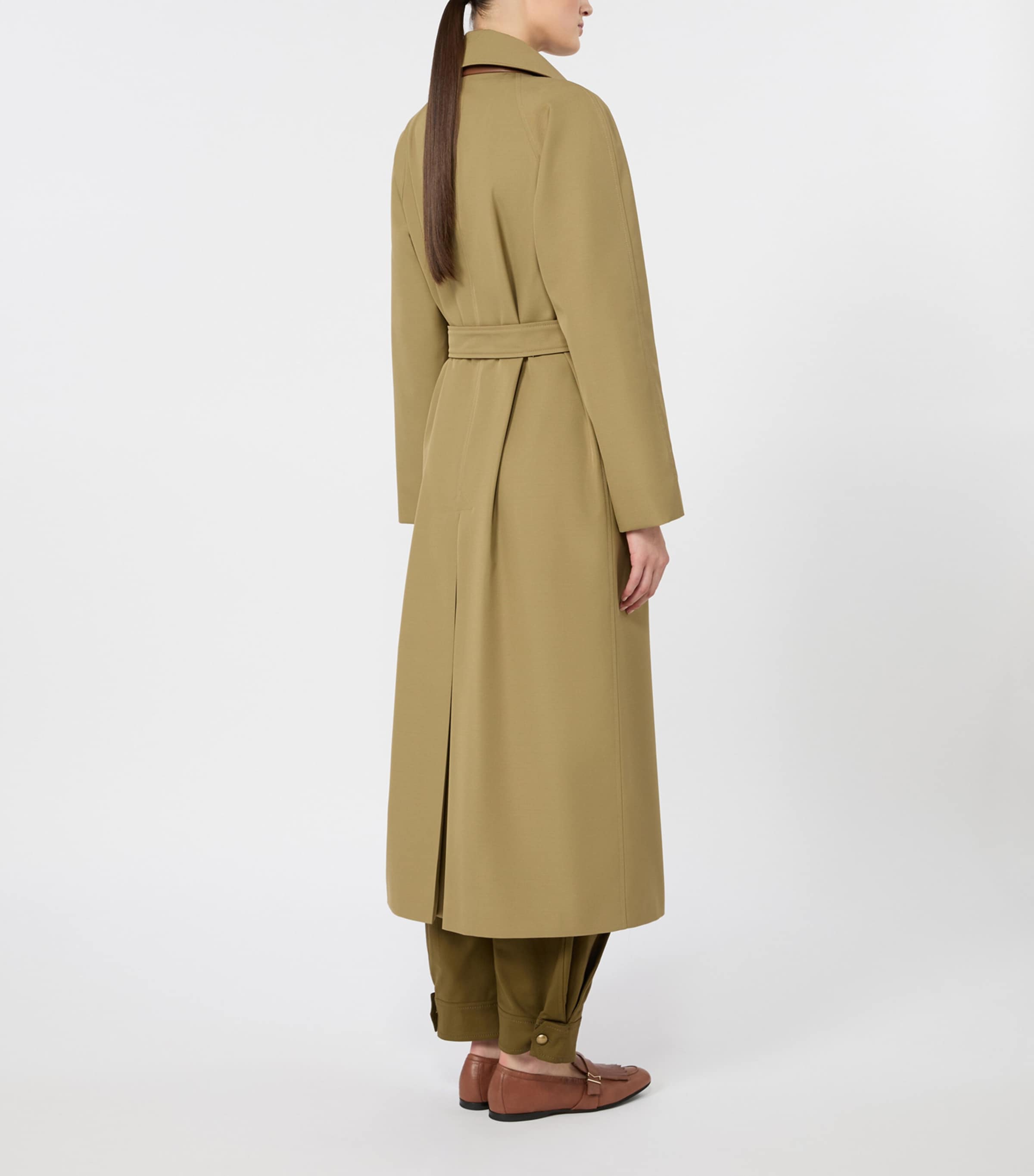 Max Mara Womens Leather-Trim Trench Coat Kaki Image 4
