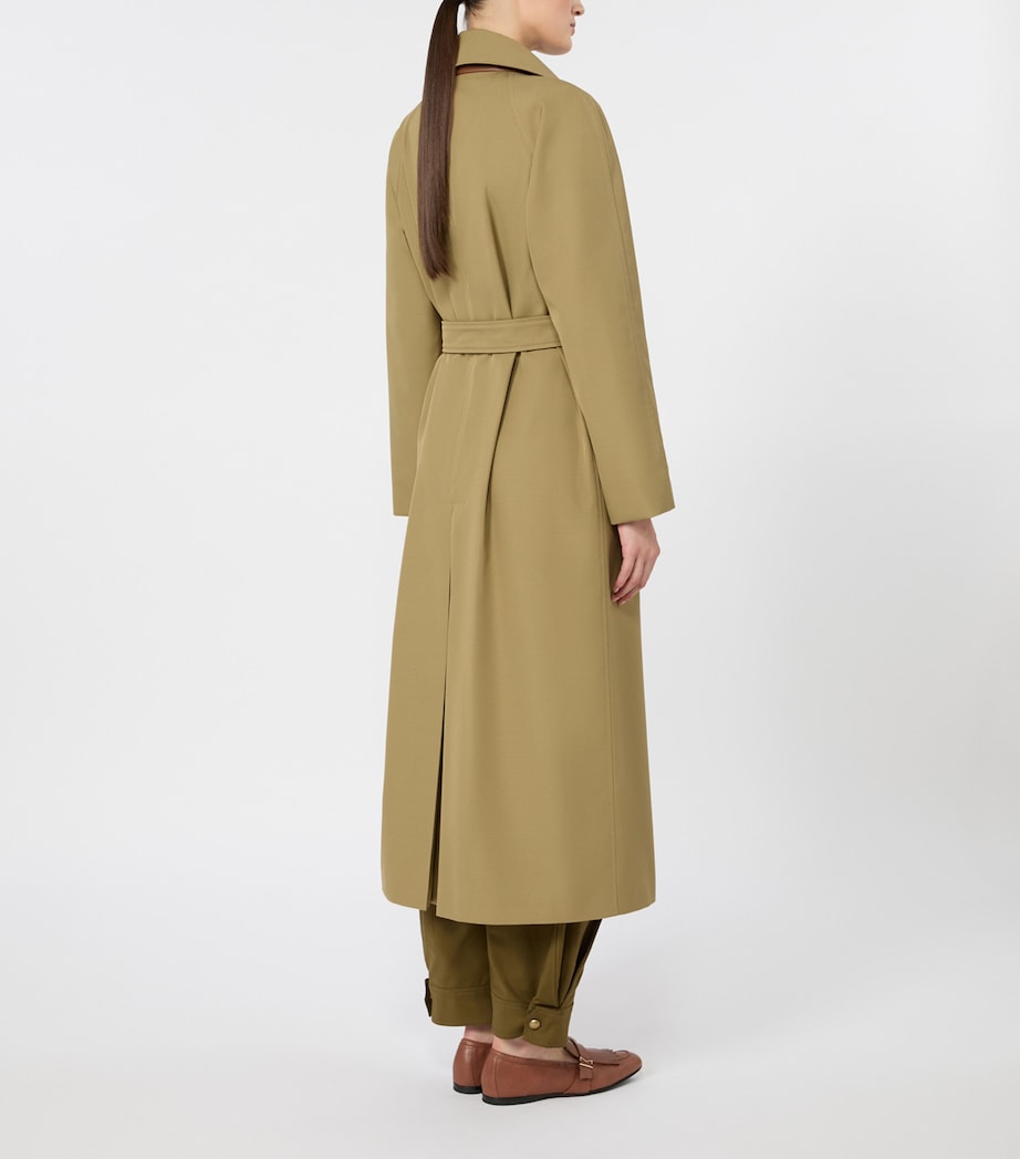 Max Mara Womens Leather-Trim Trench Coat Kaki Image 4
