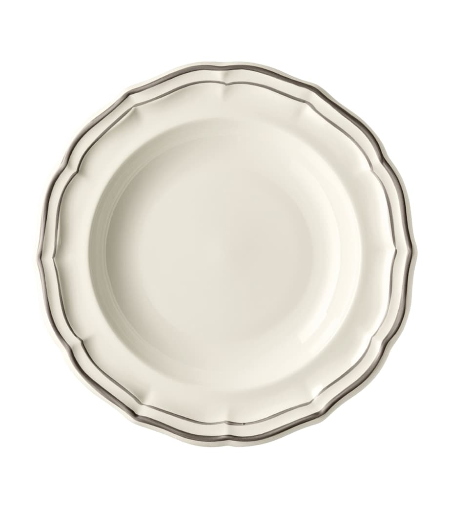 Set of 4 Filet Taupe Soup Plates WHITE, TAUPE Image 1