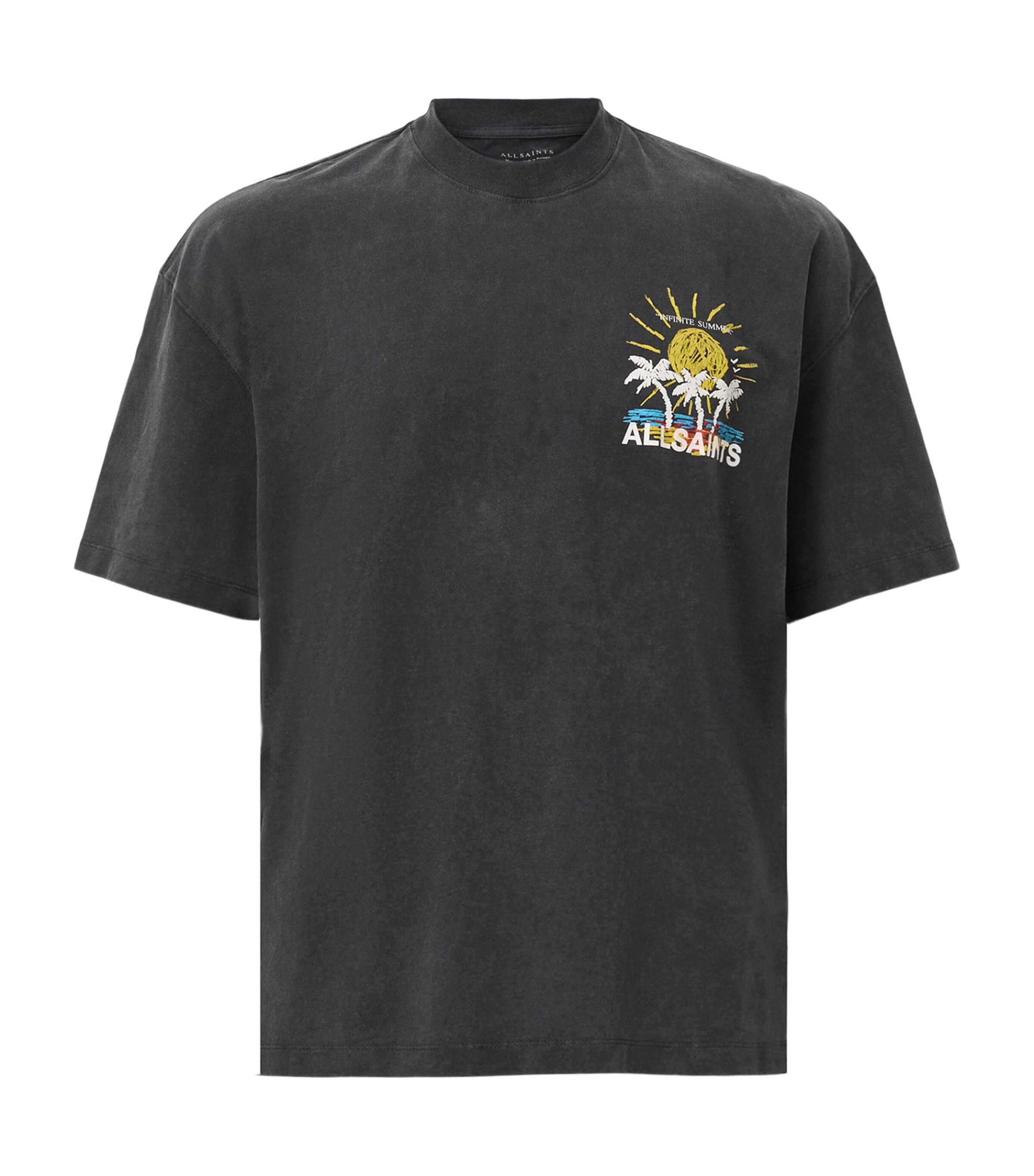 AllSaints Mens Organic Cotton Cove Logo T-Shirt Washed Black Image 1