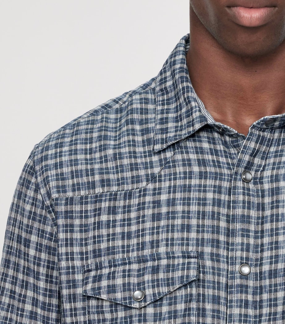 AllSaints Mens Organic Cotton Check Court Shirt Indigo Blue Image 7
