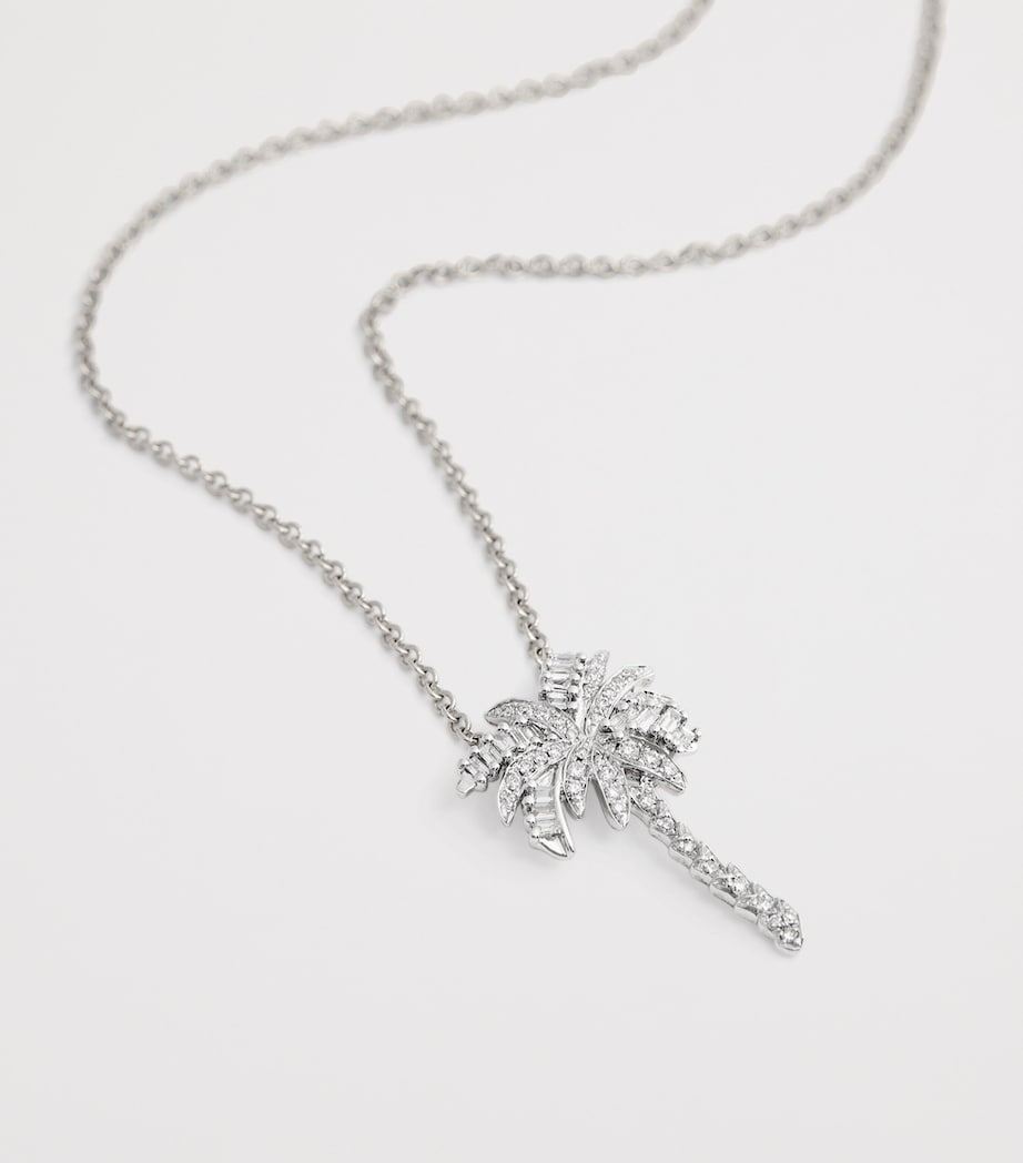 Small White Gold and Diamond Palm Tree Pendant Necklace WHITE GOLD Image 4