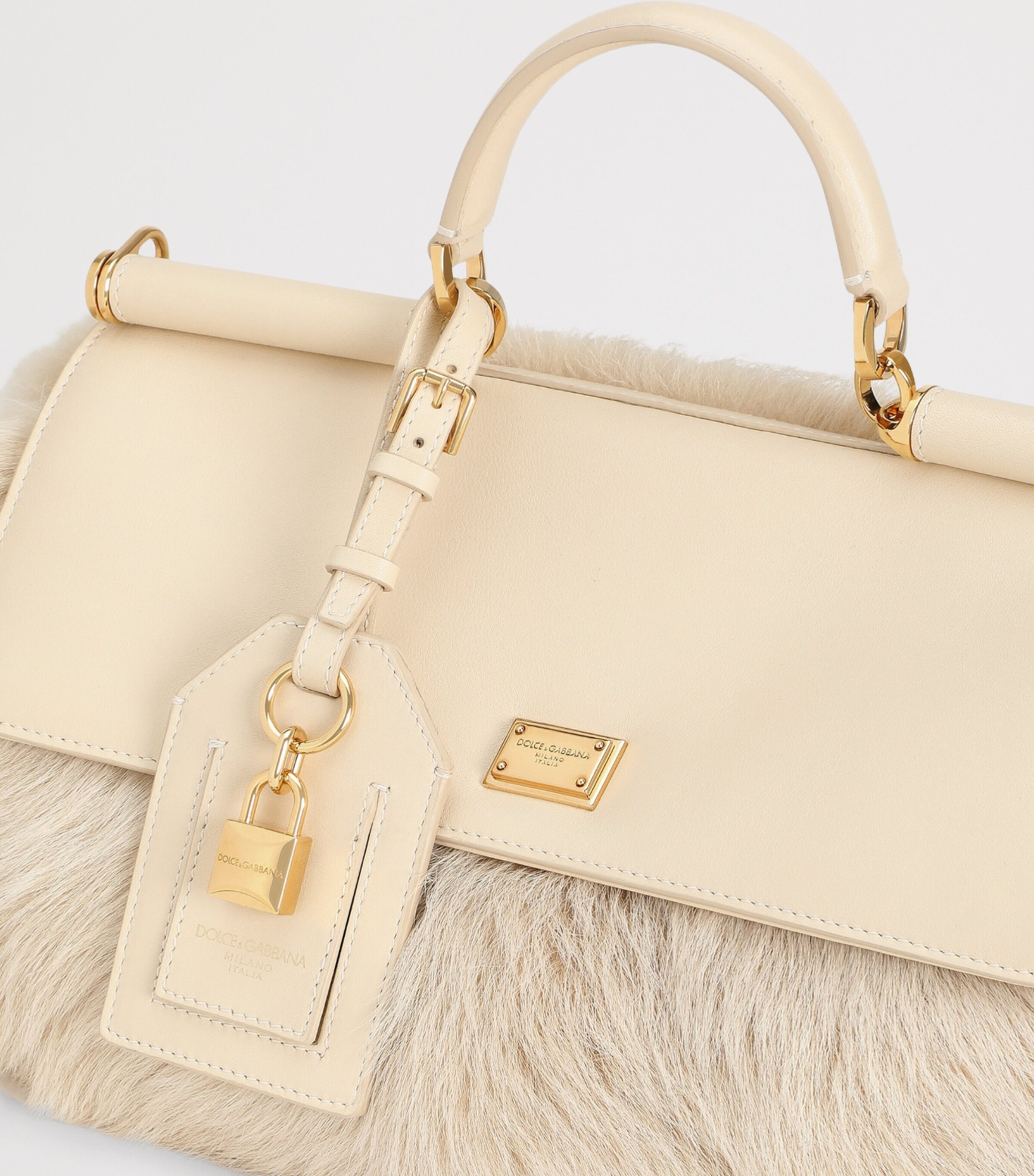Dolce&Gabbana Fur-Trim My Sicily Top-Handle Bag Beige/bei Image 7