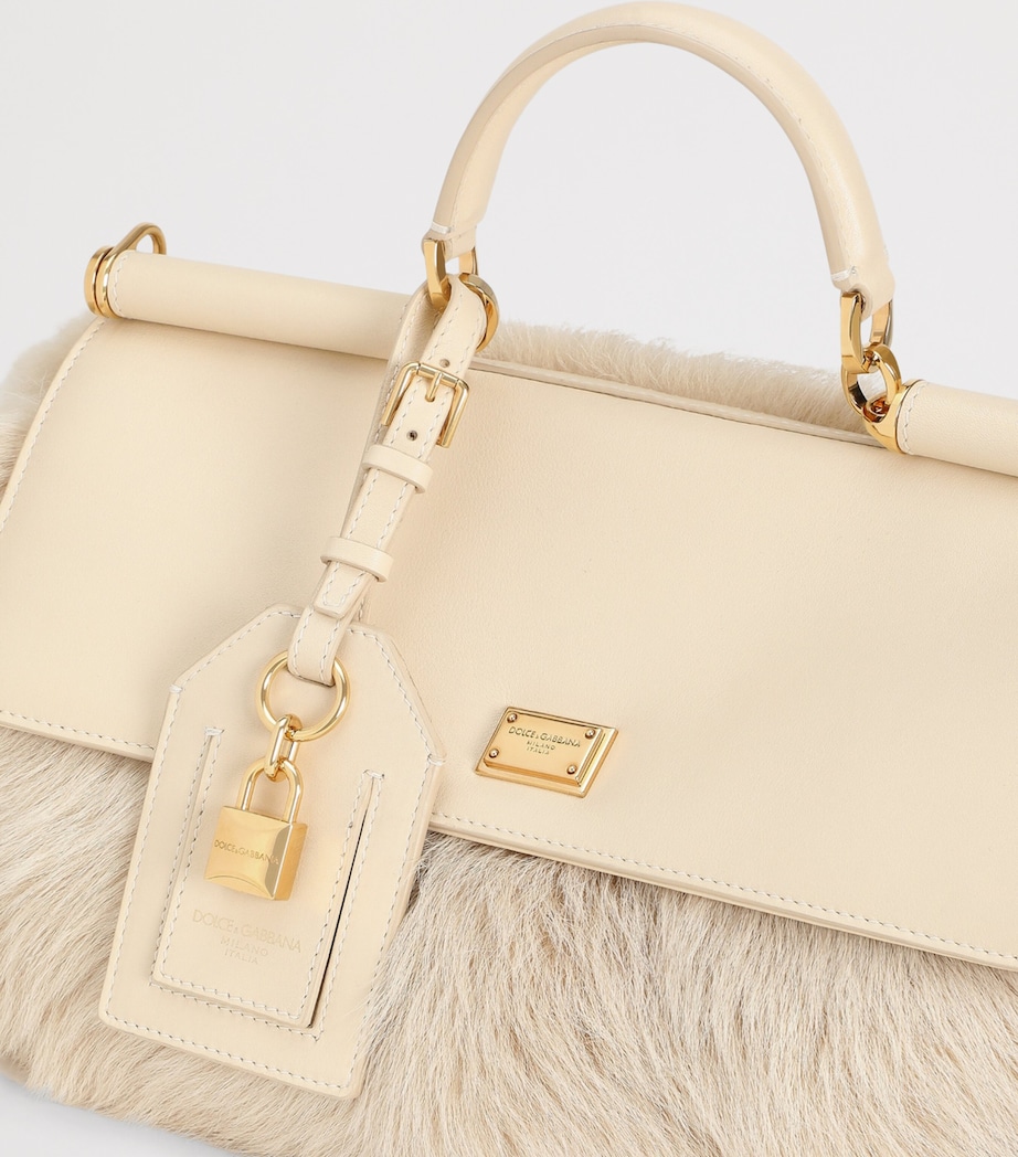 Dolce&Gabbana Fur-Trim My Sicily Top-Handle Bag Beige/bei Image 7