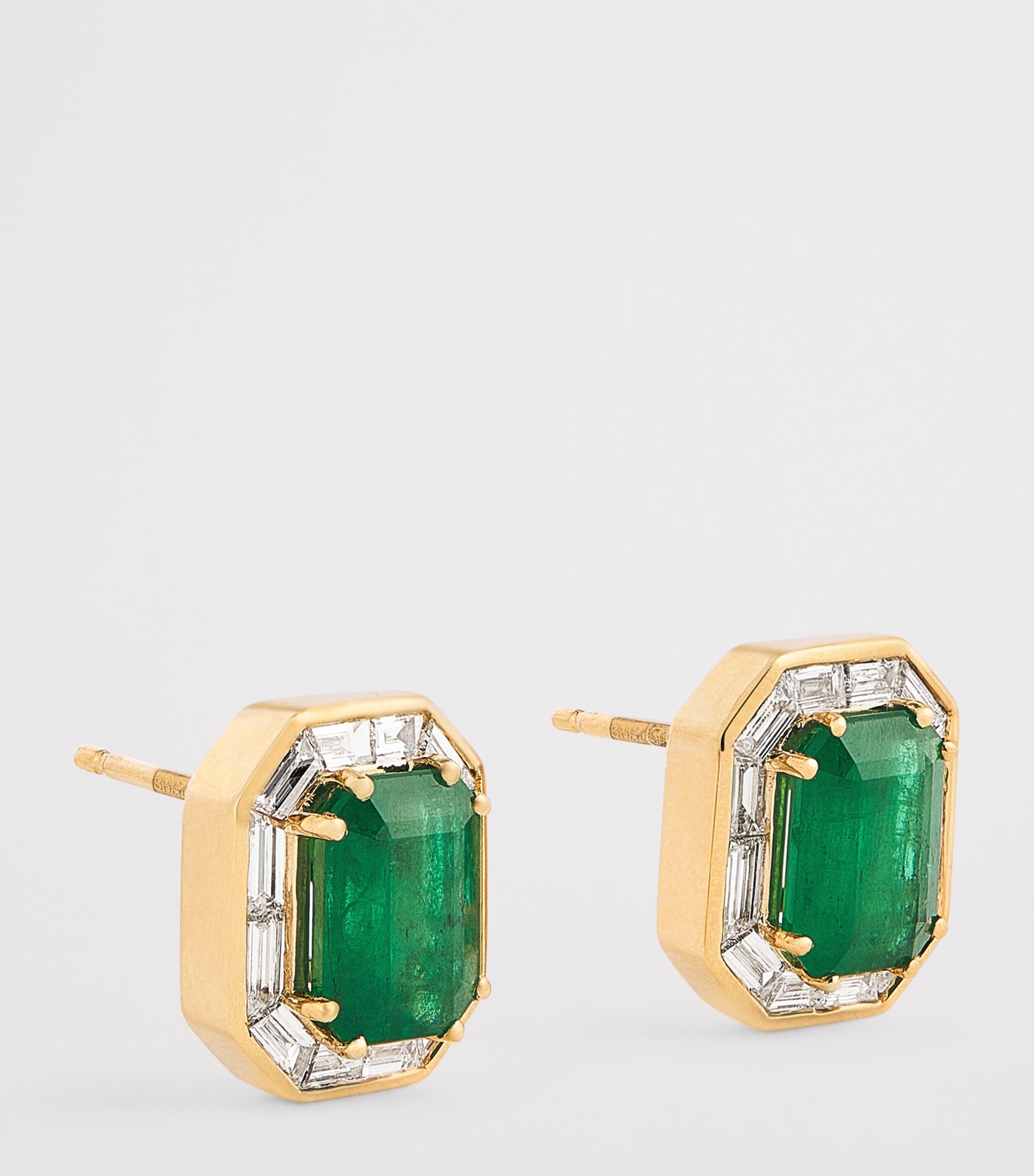 Yellow Gold, Diamond and Emerald Halo Earrings YELLOW GOLD Image 3