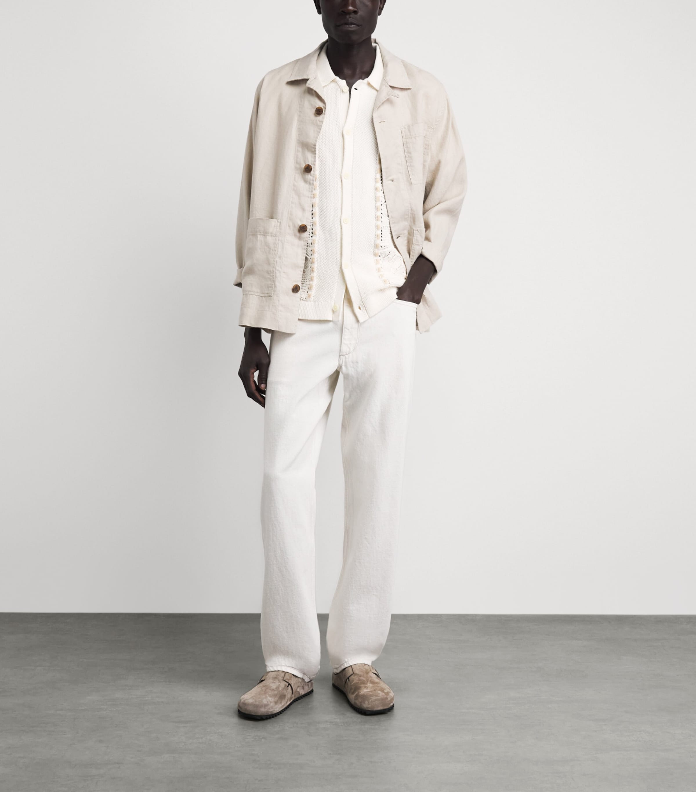 Wax London Mens Cotton Knitted Tellaro Shirt Ecru Image 2
