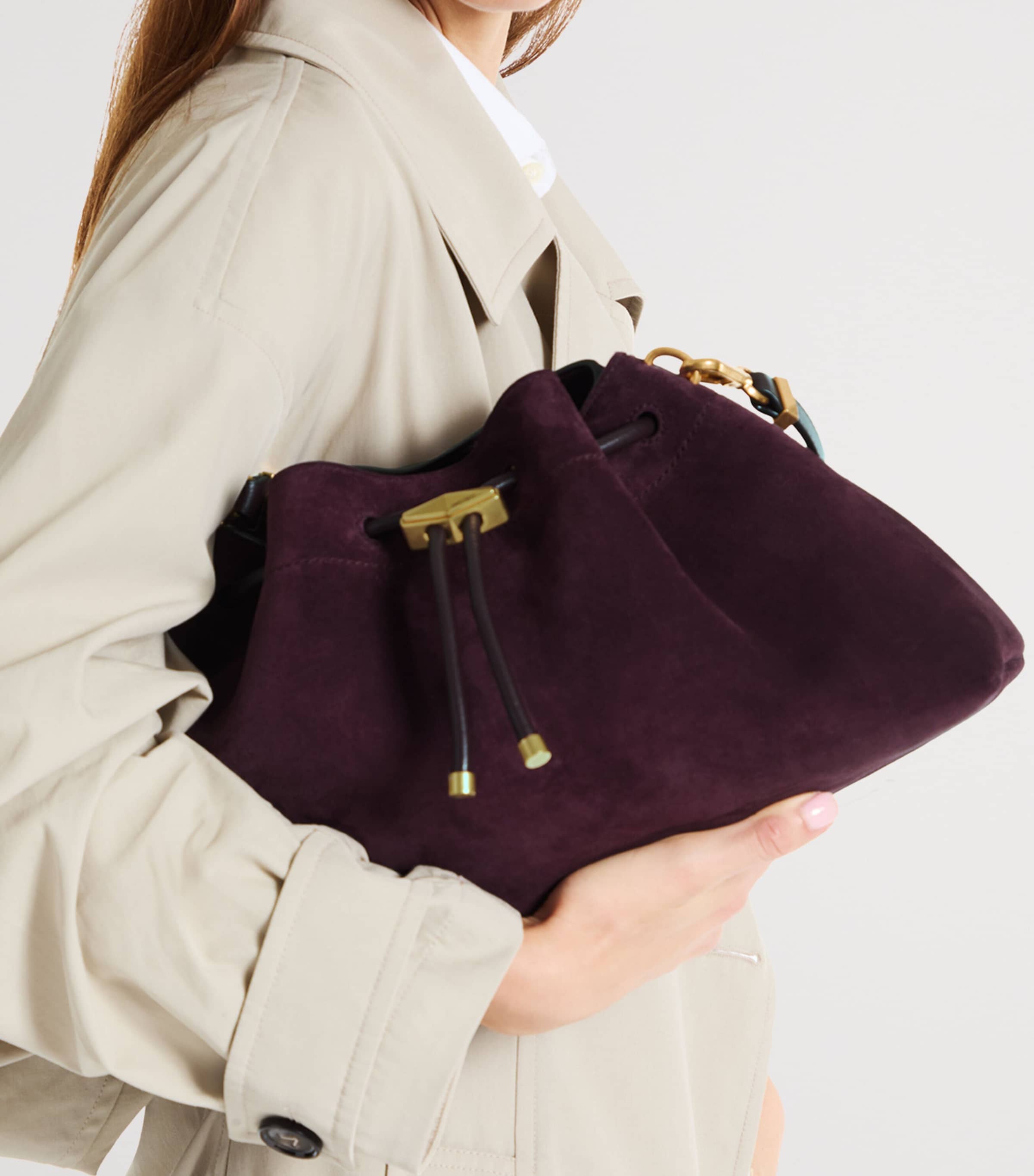 Jimmy Choo Womens Medium Cinch Suede Shoulder Bag Deep Merlot/gold Image 2